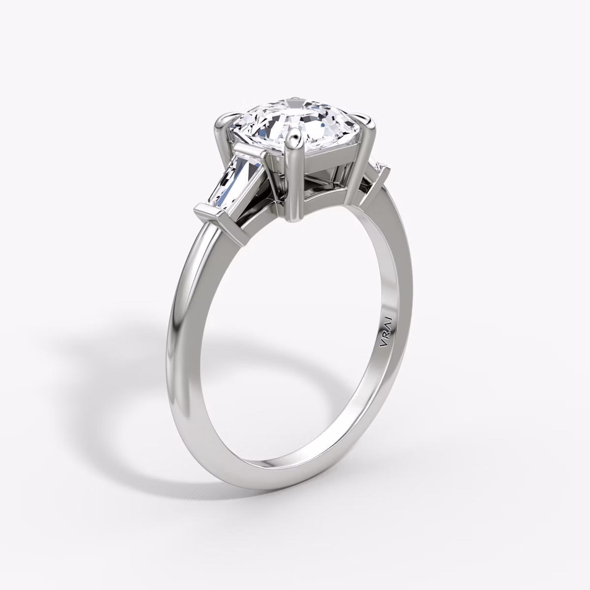 The Tapered Baguette Three Stone | Asscher | 18k | White Gold | bandAccent: Plain | caratWeight: 1.0ct | excludeFromFeed: null | diamondOrientation: vertical