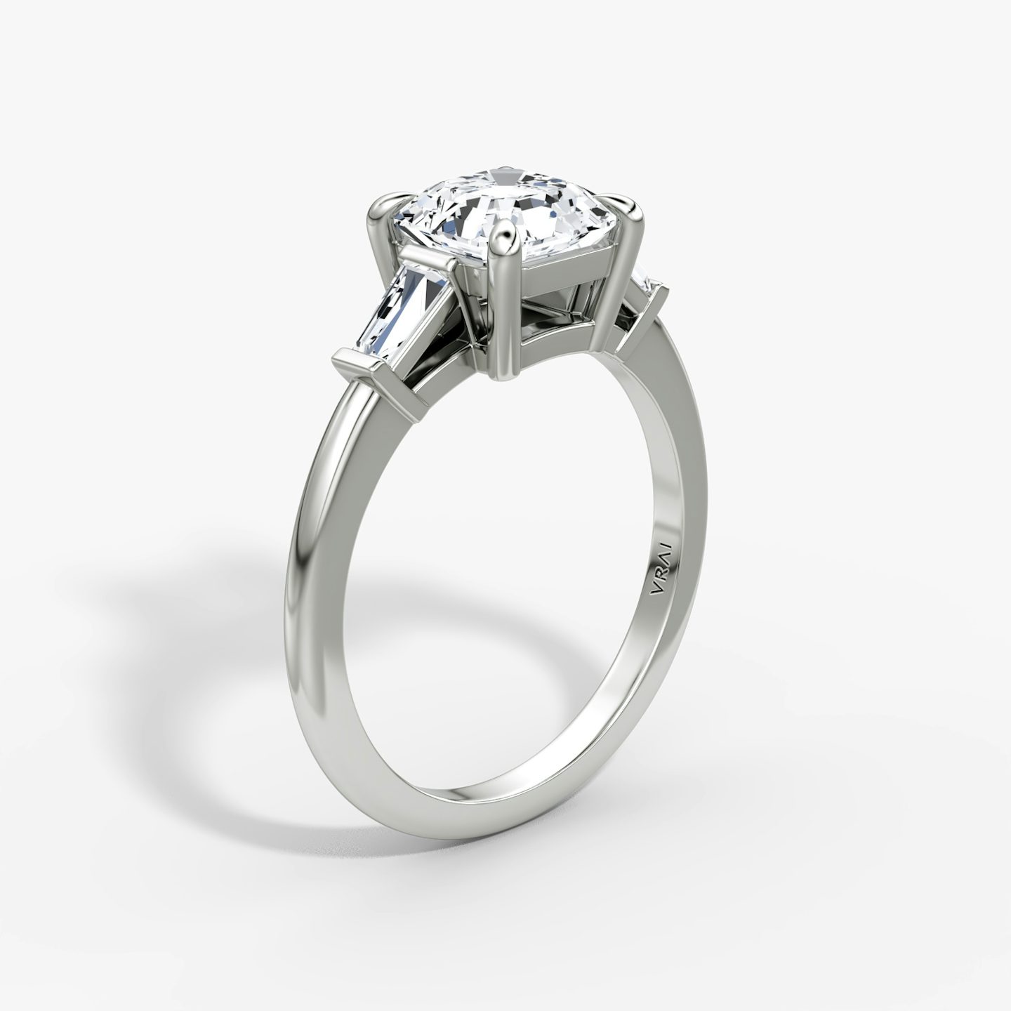The Tapered Baguette Three Stone | Asscher | 18k | White Gold | bandAccent: Plain | excludeFromFeed: null | diamondOrientation: vertical | caratWeight: other