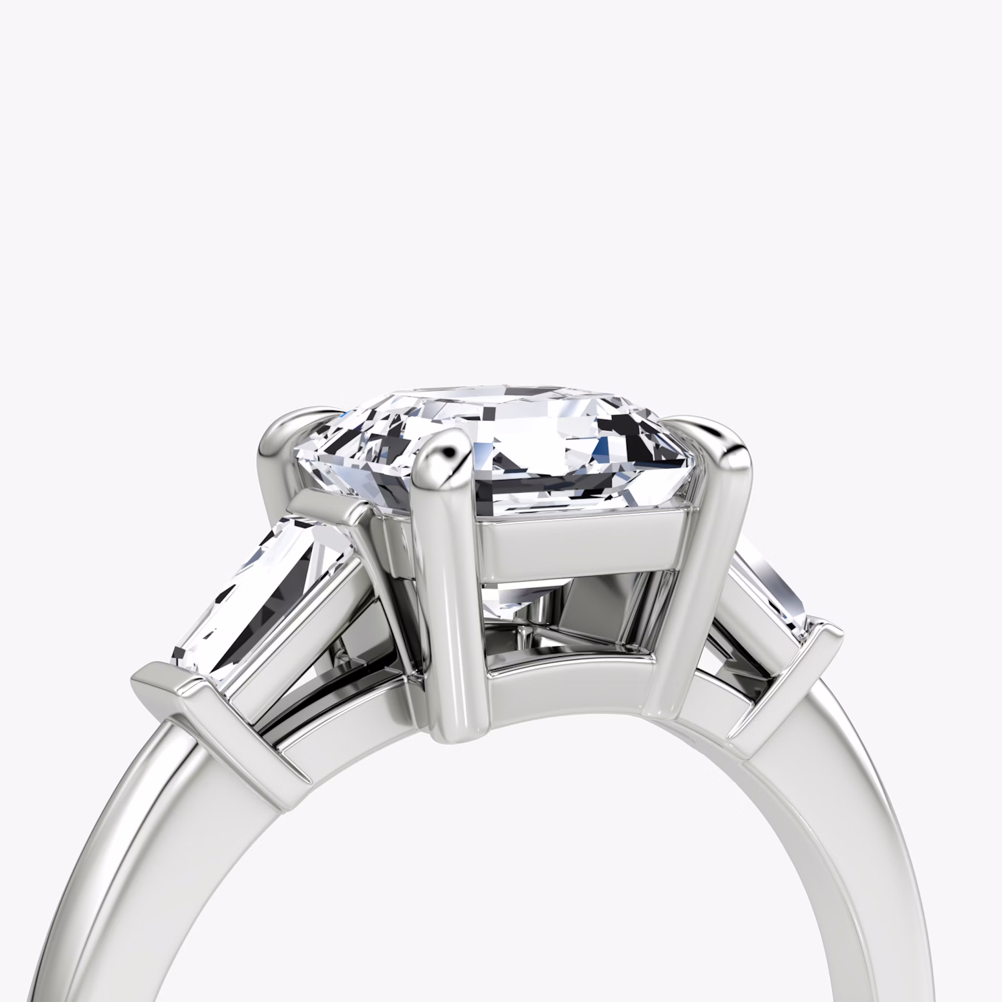 The Tapered Baguette Three Stone | Asscher | 18k | White Gold | bandAccent: Plain | excludeFromFeed: null | diamondOrientation: vertical | caratWeight: other