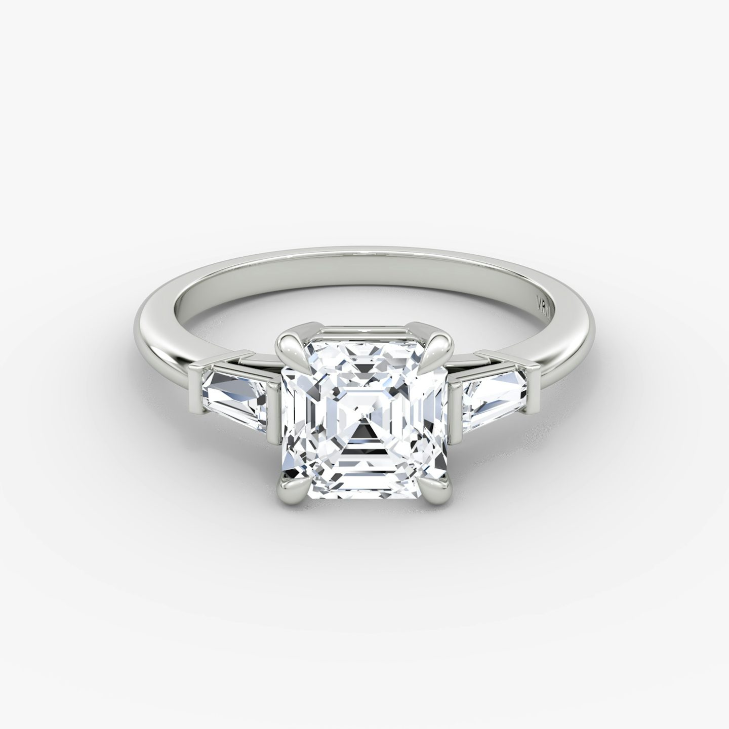 The Tapered Baguette Three Stone | Asscher | Platinum | bandAccent: Plain | excludeFromFeed: null | diamondOrientation: vertical | caratWeight: other