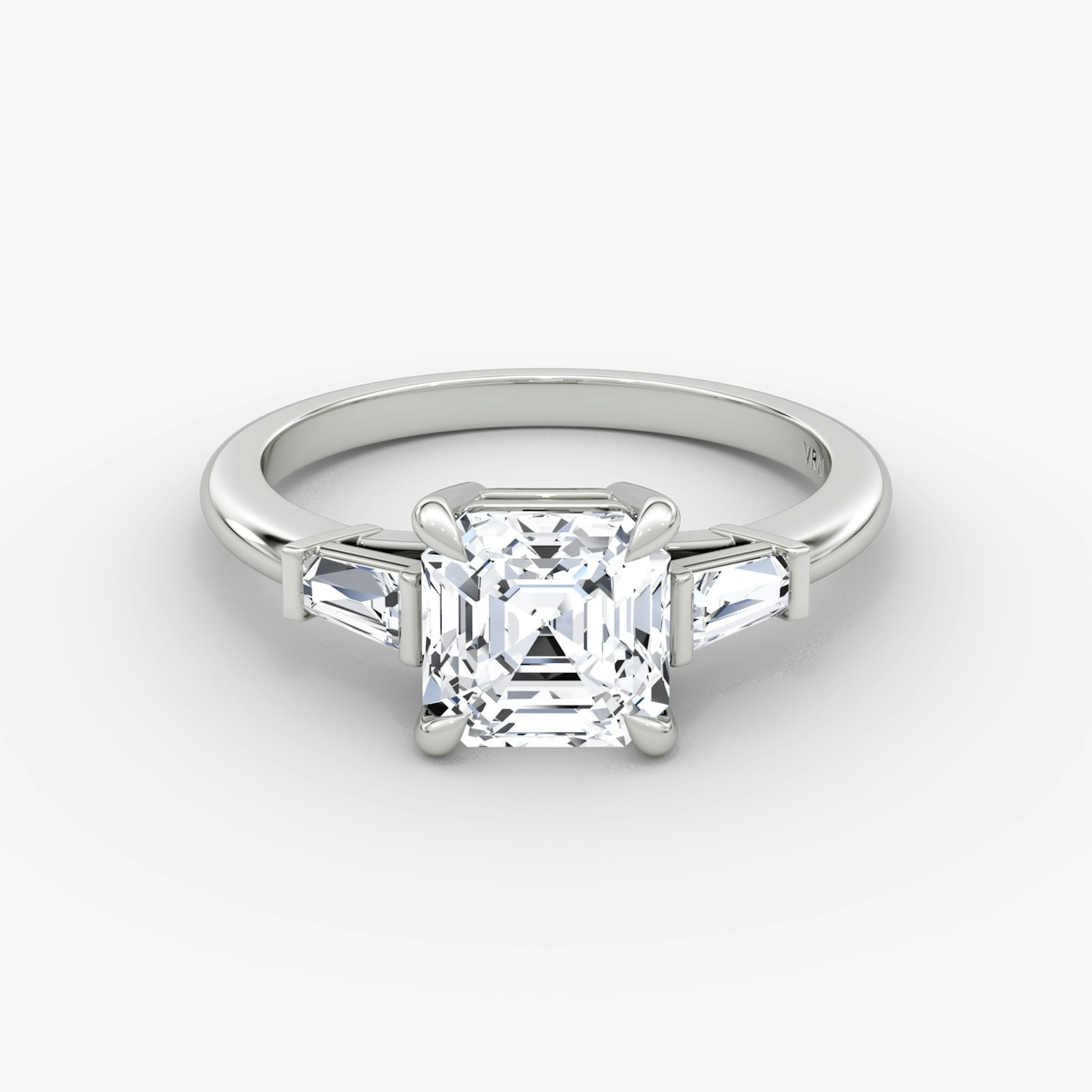 The Tapered Baguette Three Stone | Asscher | Platinum | bandAccent: Plain | excludeFromFeed: null | diamondOrientation: vertical | caratWeight: other