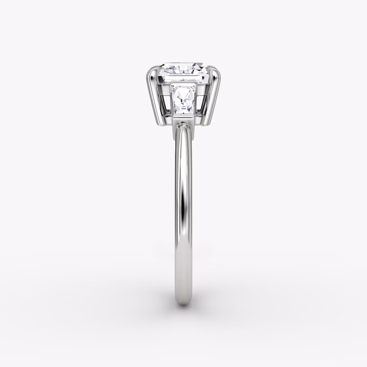 The Tapered Baguette Three Stone | Asscher | Platinum | bandAccent: Plain | caratWeight: 1.0ct | excludeFromFeed: null | diamondOrientation: vertical