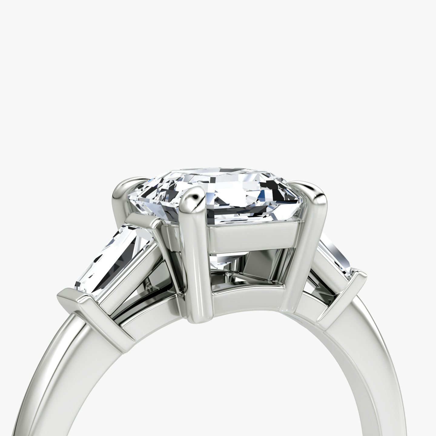 The Tapered Baguette Three Stone | Asscher | Platinum | bandAccent: Plain | excludeFromFeed: null | diamondOrientation: vertical | caratWeight: other