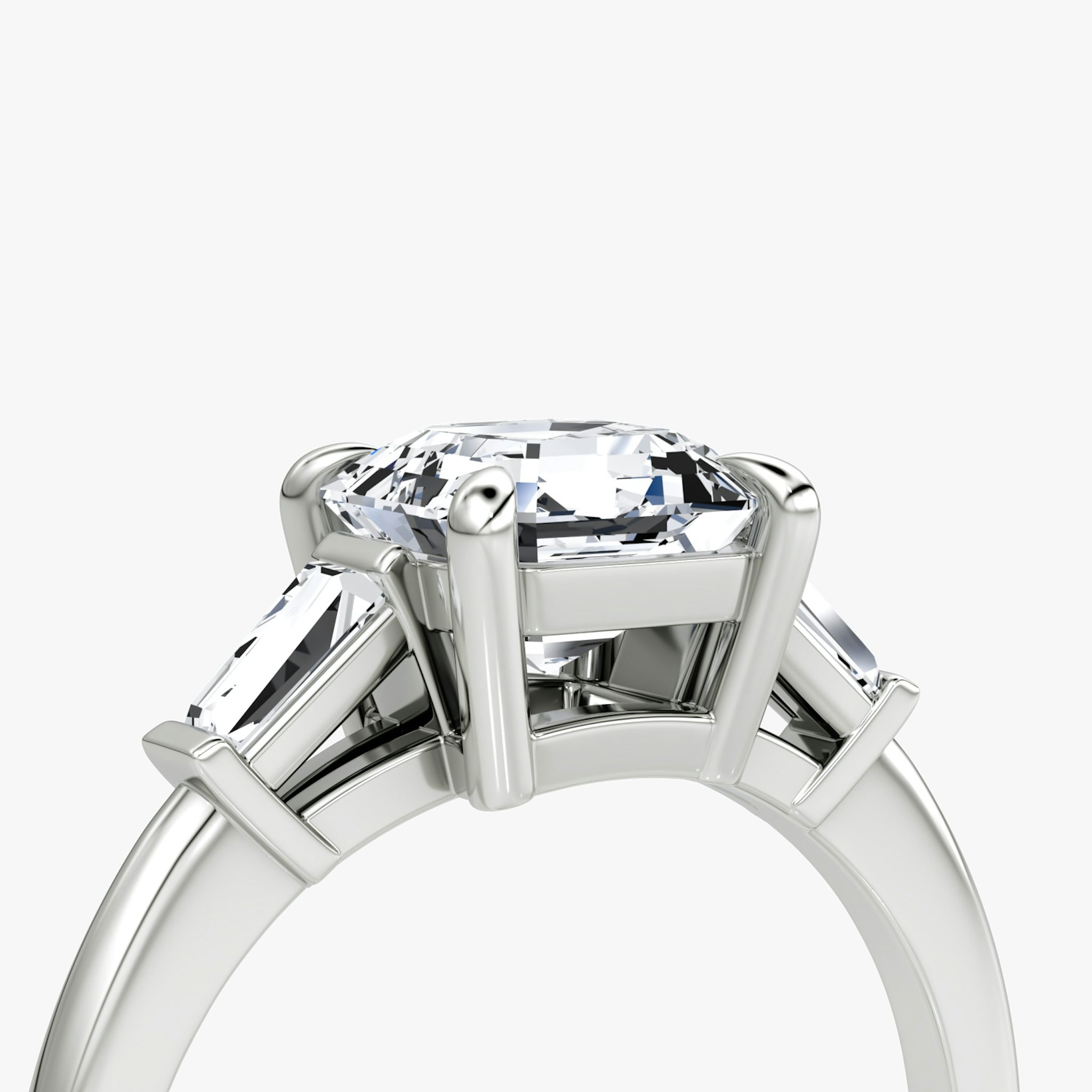 The Tapered Baguette Three Stone | Asscher | Platinum | bandAccent: Plain | excludeFromFeed: null | diamondOrientation: vertical | caratWeight: other