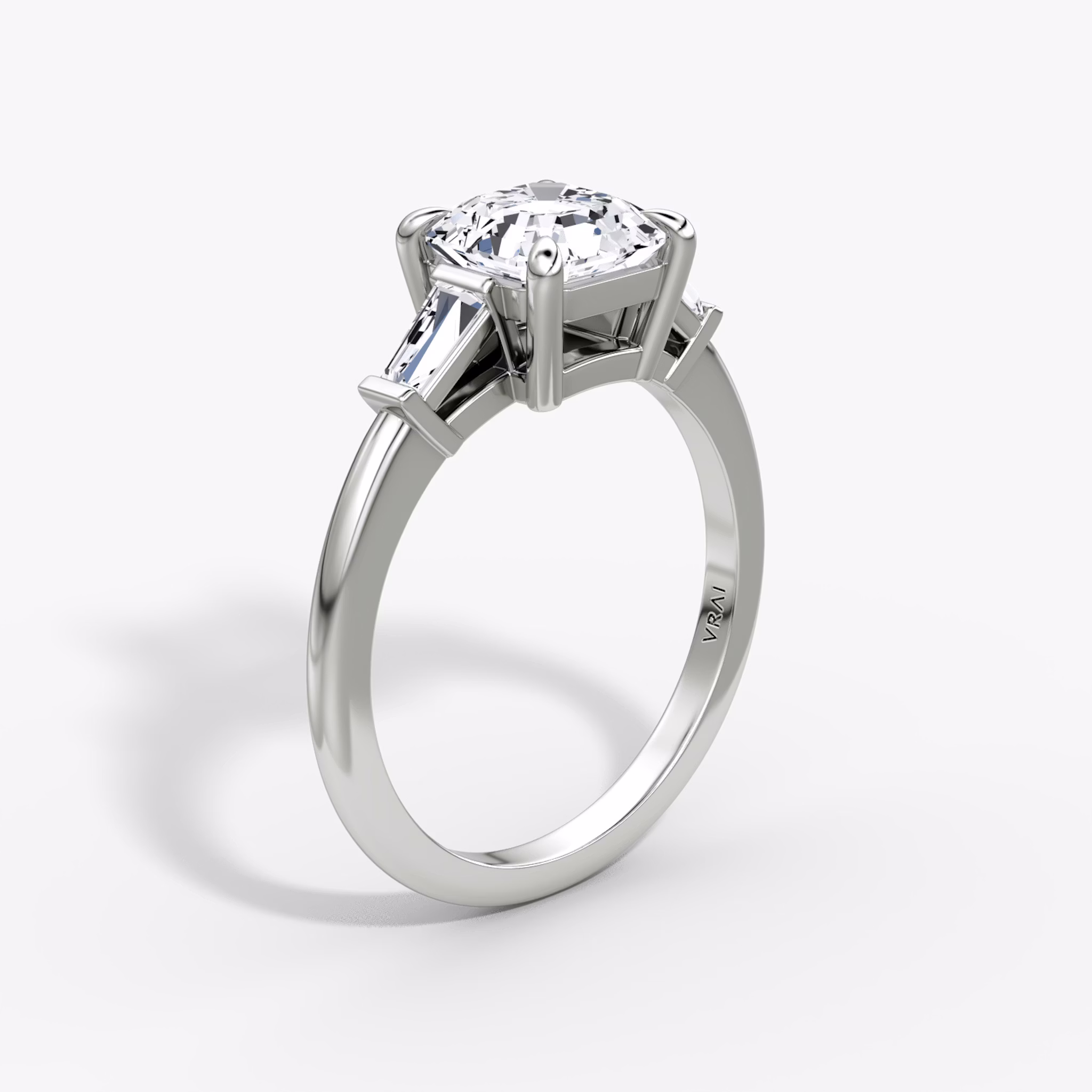 The Tapered Baguette Three Stone | Asscher | Platinum | bandAccent: Plain | excludeFromFeed: null | diamondOrientation: vertical | caratWeight: other