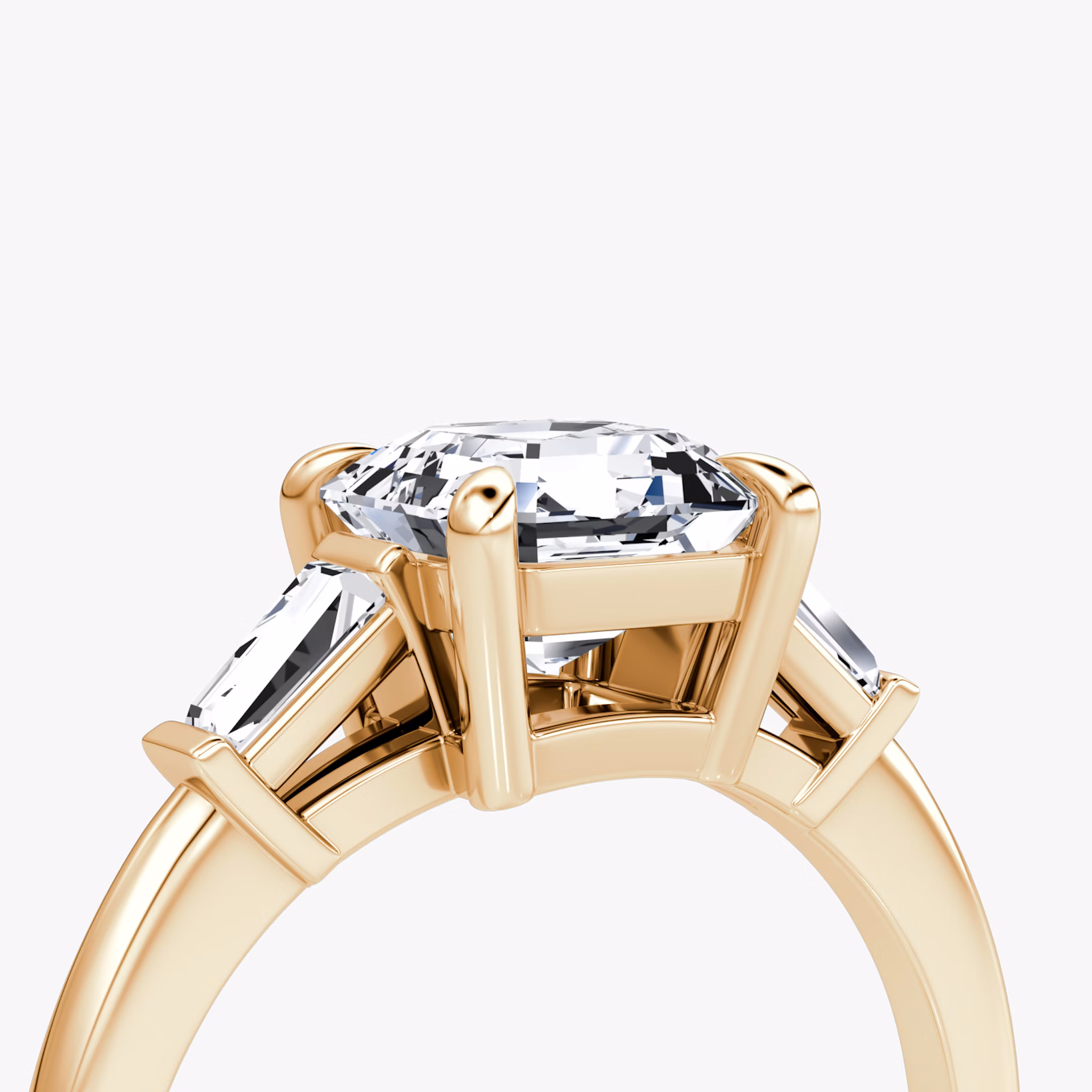 The Tapered Baguette Three Stone | Asscher | 14k | Rose Gold | bandAccent: Plain | excludeFromFeed: null | diamondOrientation: vertical | caratWeight: other