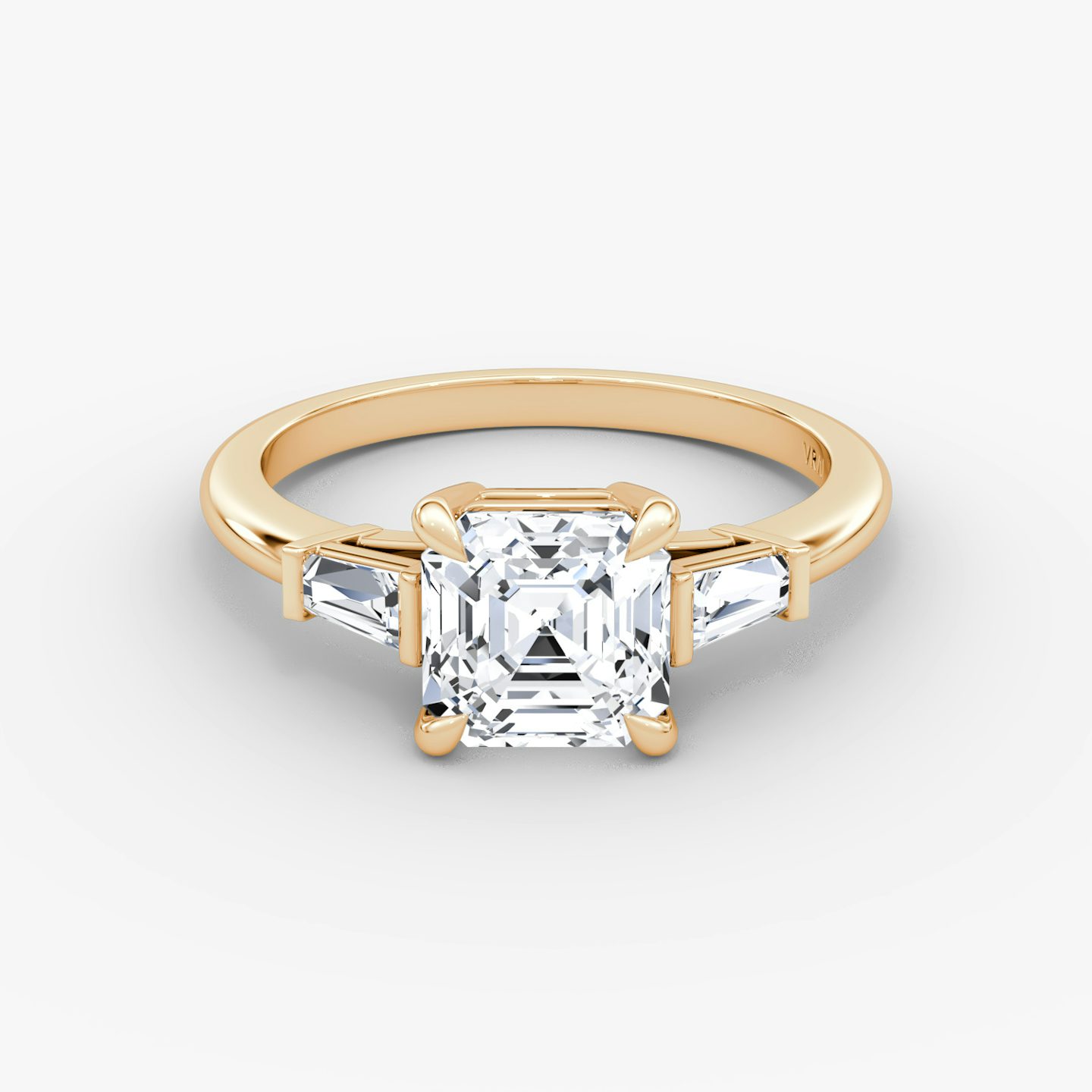 The Tapered Baguette Three Stone | Asscher | 14k | Rose Gold | bandAccent: Plain | excludeFromFeed: null | diamondOrientation: vertical | caratWeight: other