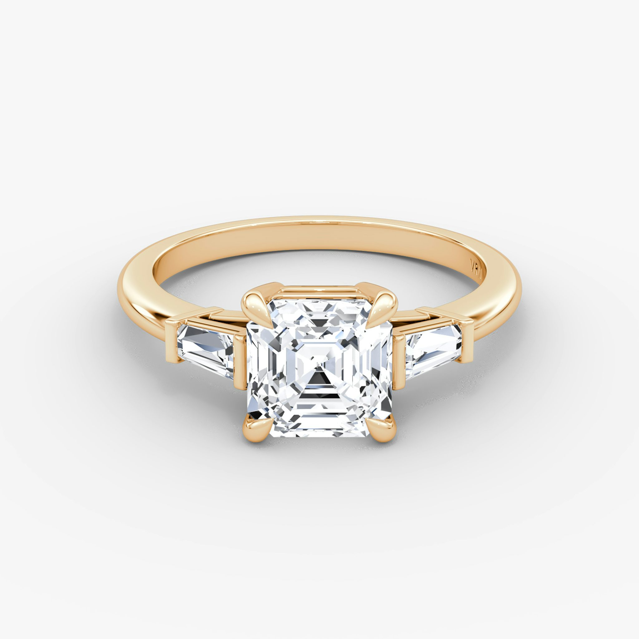 The Tapered Baguette Three Stone | Asscher | 14k | Rose Gold | bandAccent: Plain | excludeFromFeed: null | diamondOrientation: vertical | caratWeight: other