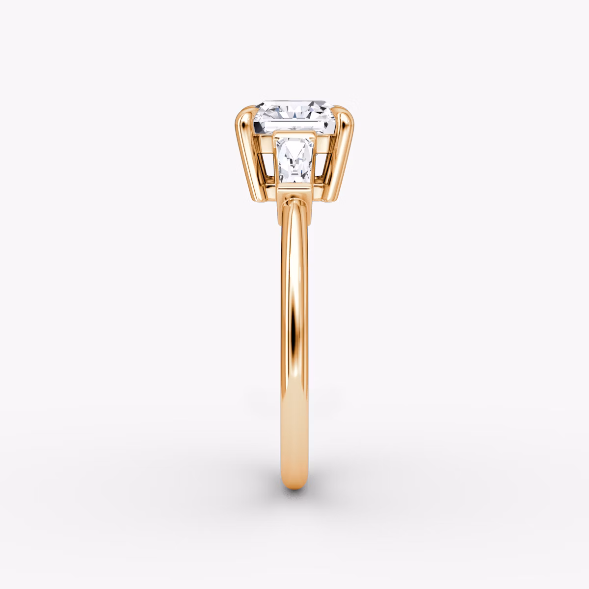 The Tapered Baguette Three Stone | Asscher | 14k | Rose Gold | bandAccent: Plain | caratWeight: 1.0ct | excludeFromFeed: null | diamondOrientation: vertical