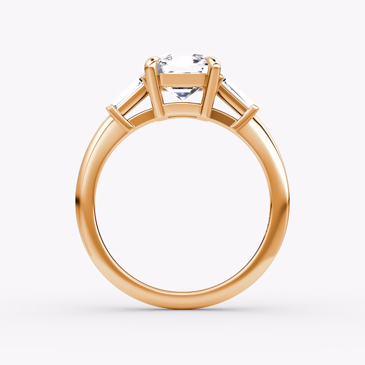 The Tapered Baguette Three Stone | Asscher | 14k | Rose Gold | bandAccent: Plain | caratWeight: 1.0ct | excludeFromFeed: null | diamondOrientation: vertical