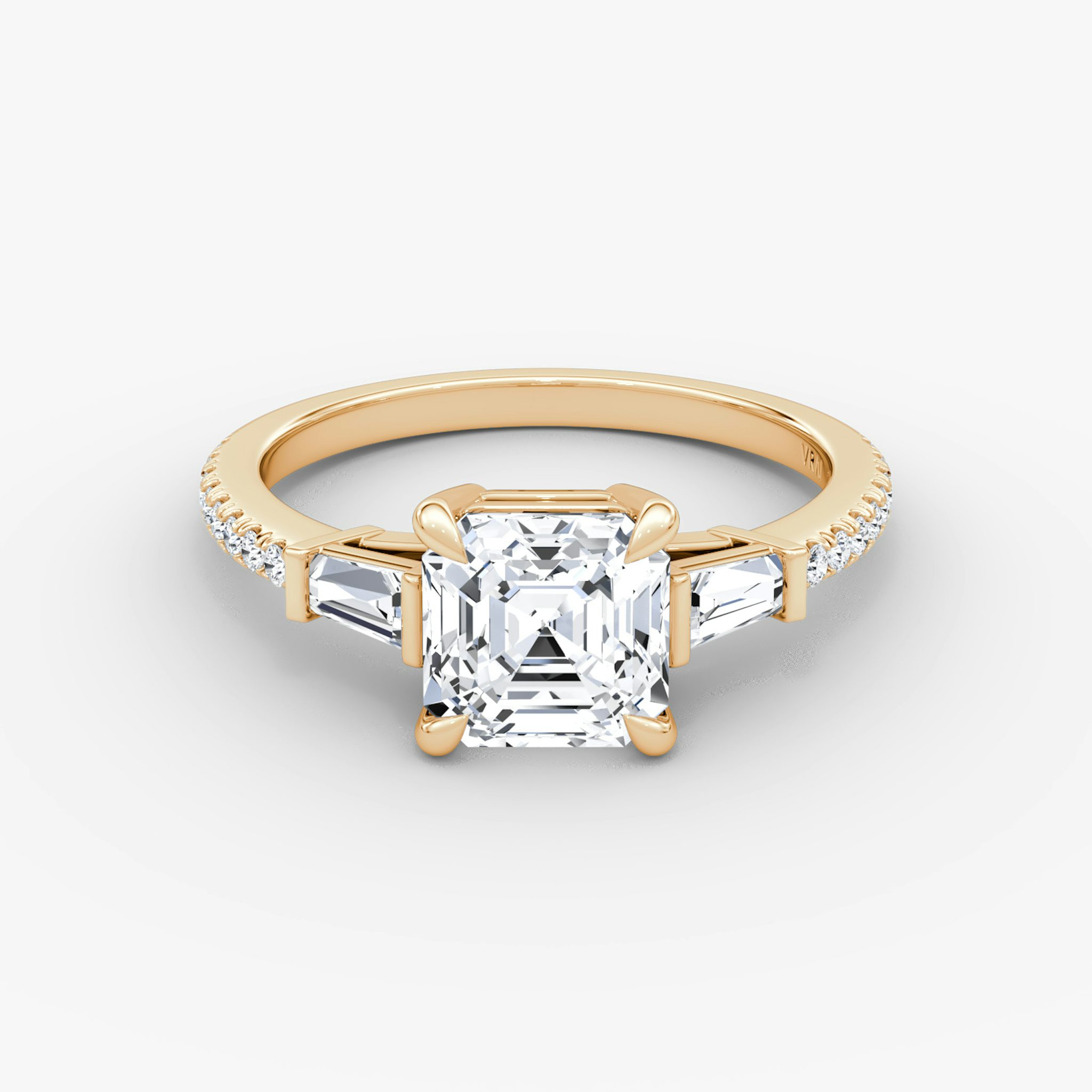 The Tapered Baguette Three Stone | Asscher | 14k | Rose Gold | bandAccent: Pavé | excludeFromFeed: null | diamondOrientation: vertical | caratWeight: other