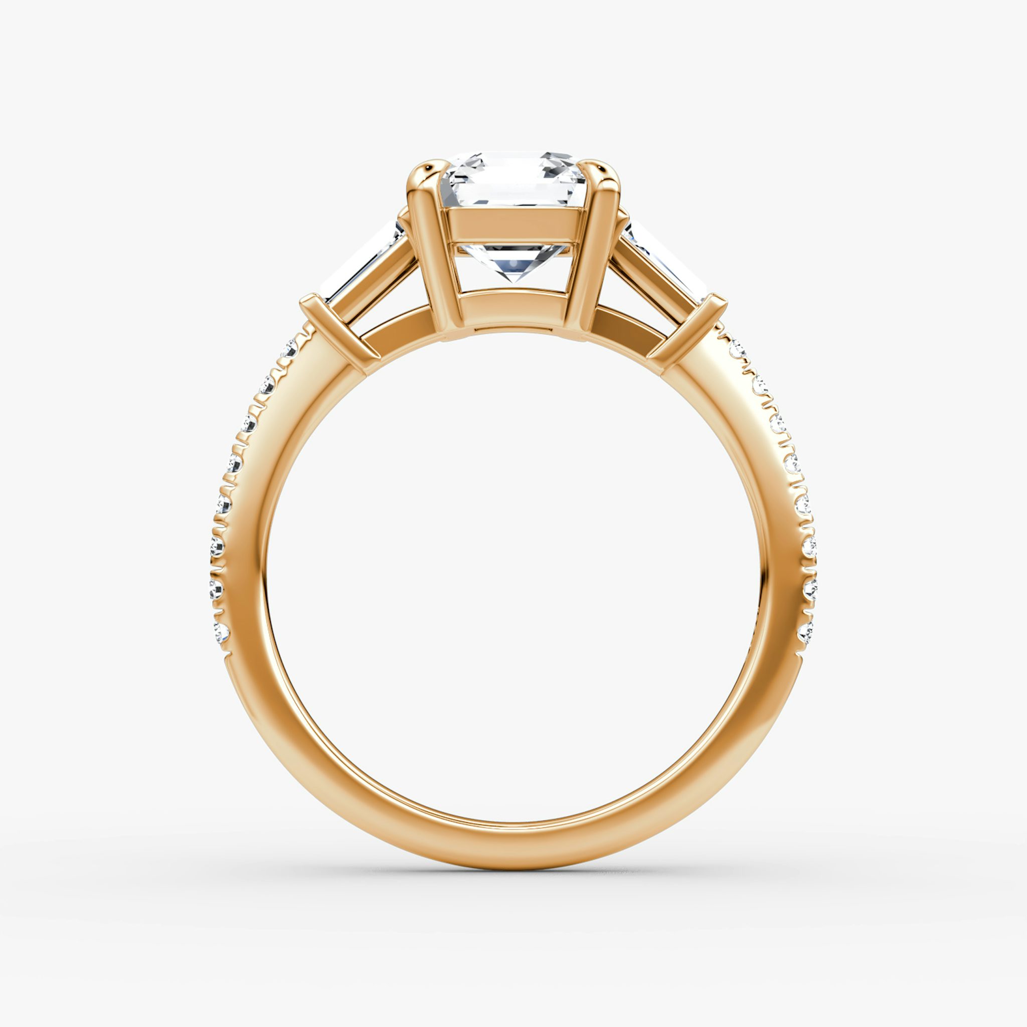The Tapered Baguette Three Stone | Asscher | 14k | Rose Gold | bandAccent: Pavé | excludeFromFeed: null | diamondOrientation: vertical | caratWeight: other