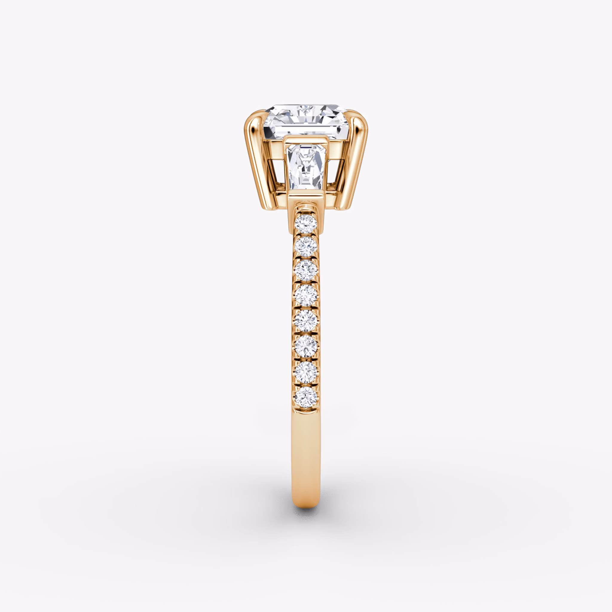 The Tapered Baguette Three Stone | Asscher | 14k | Rose Gold | bandAccent: Pavé | excludeFromFeed: null | diamondOrientation: vertical | caratWeight: other