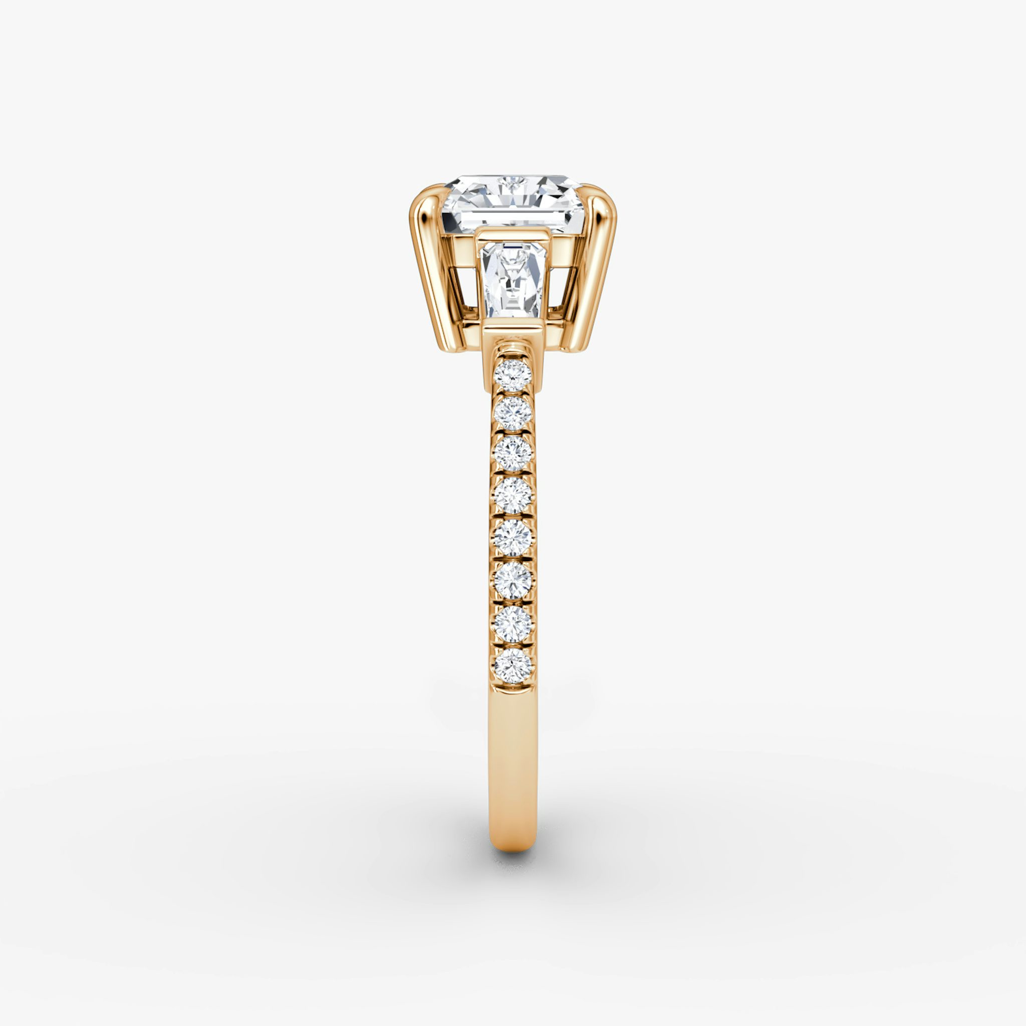 The Tapered Baguette Three Stone | Asscher | 14k | Rose Gold | bandAccent: Pavé | excludeFromFeed: null | diamondOrientation: vertical | caratWeight: other