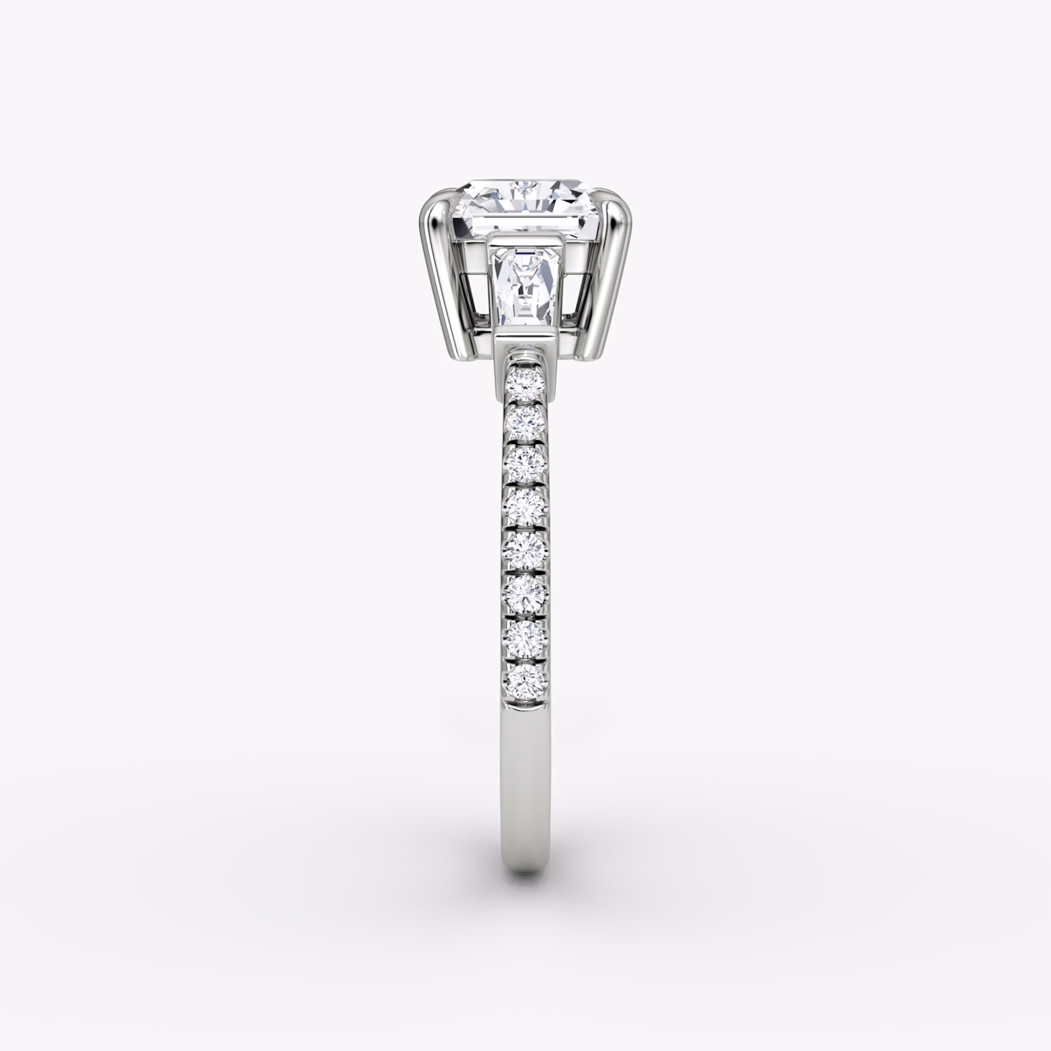 The Tapered Baguette Three Stone | Asscher | 18k | White Gold | bandAccent: Pavé | excludeFromFeed: null | diamondOrientation: vertical | caratWeight: other