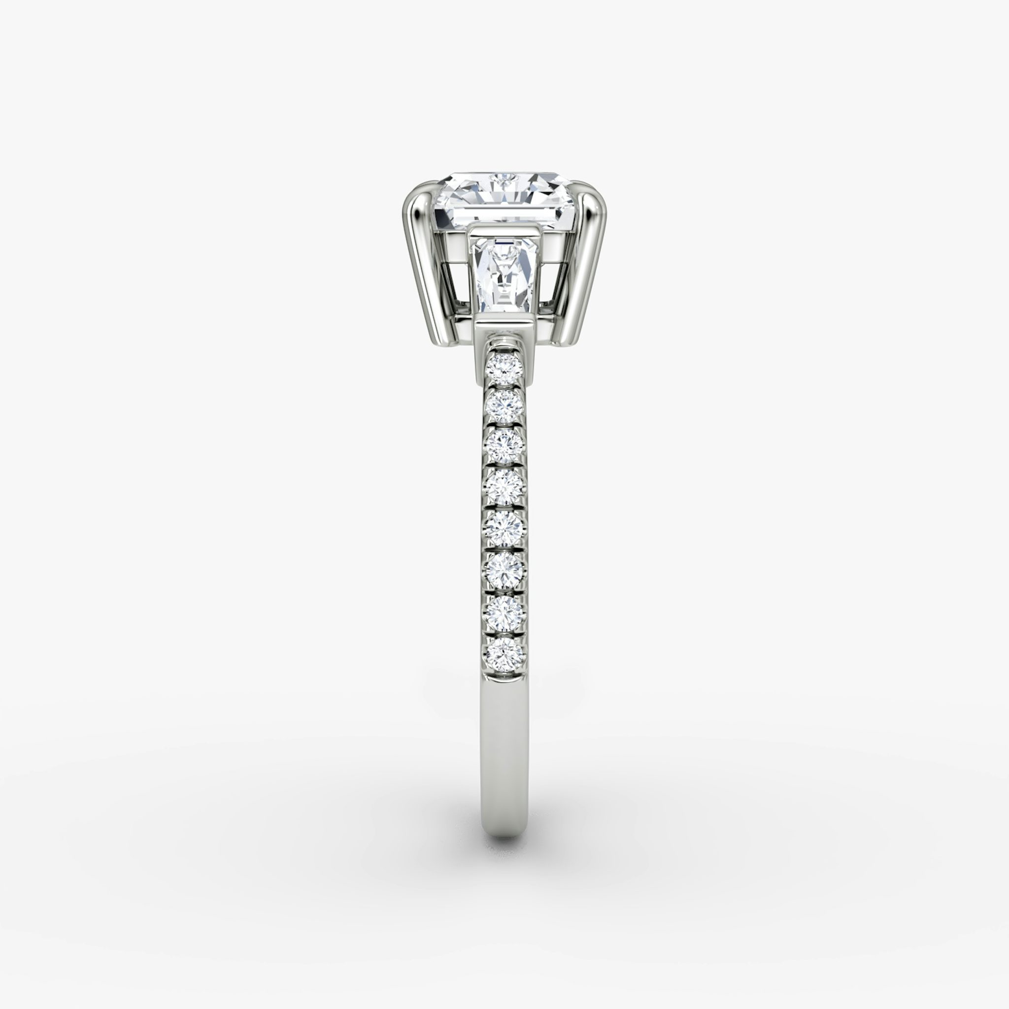 The Tapered Baguette Three Stone | Asscher | 18k | White Gold | bandAccent: Pavé | excludeFromFeed: null | diamondOrientation: vertical | caratWeight: other