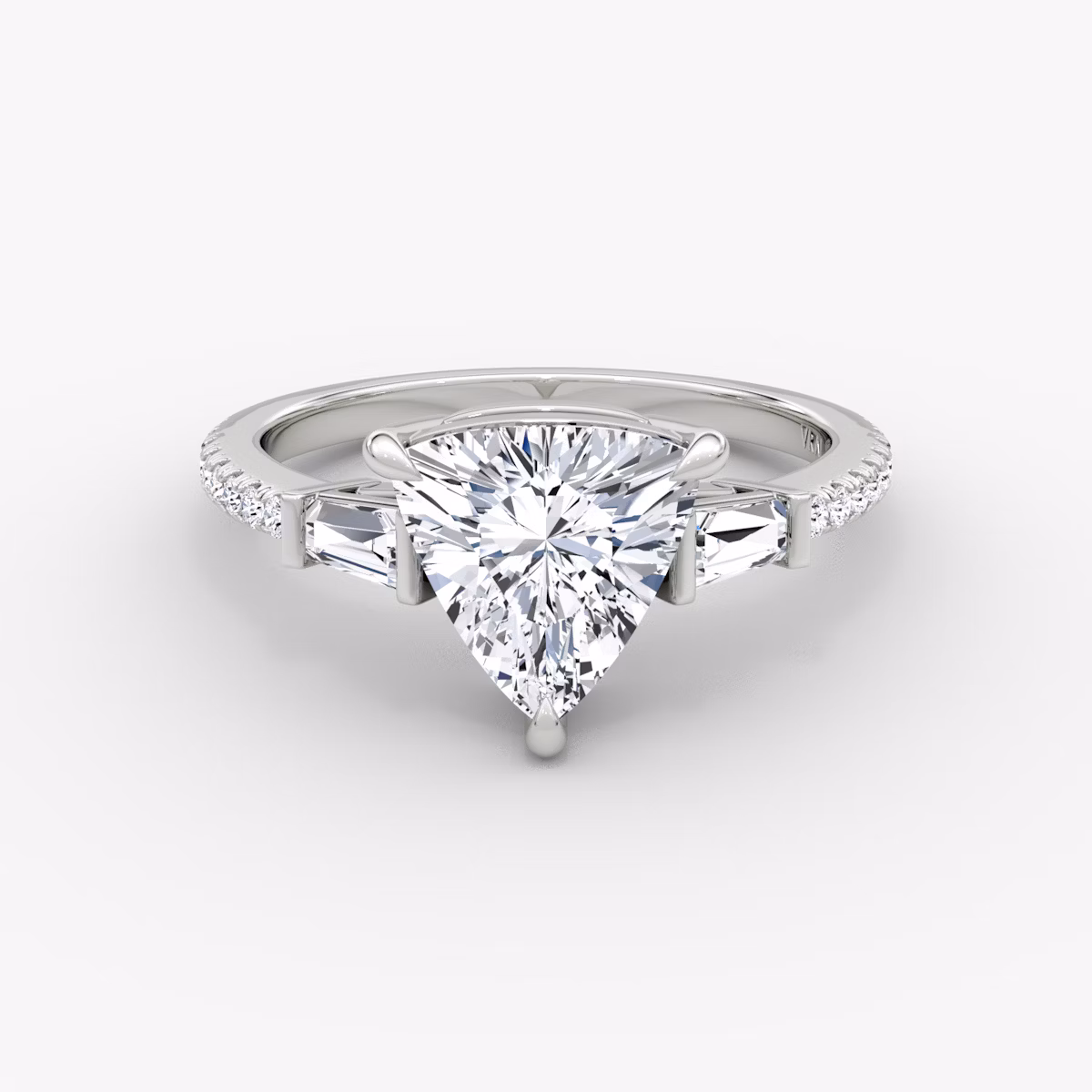 The Tapered Baguette Three Stone | Trillion | Platinum | bandAccent: Pavé | caratWeight: 1.0ct | excludeFromFeed: null | diamondOrientation: vertical