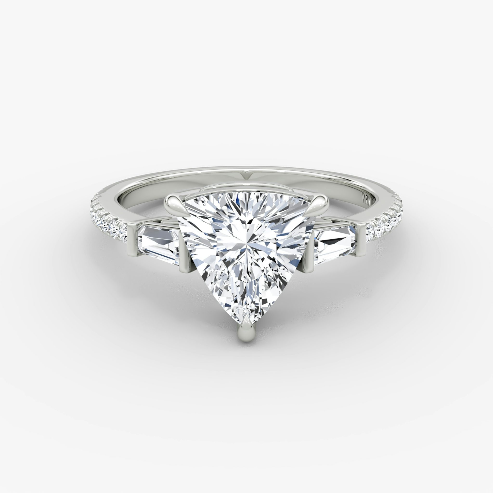 The Tapered Baguette Three Stone | Trillion | Platinum | bandAccent: Pavé | excludeFromFeed: null | diamondOrientation: vertical | caratWeight: other