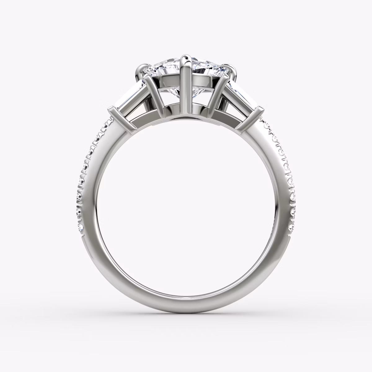 The Tapered Baguette Three Stone | Trillion | Platinum | bandAccent: Pavé | caratWeight: 1.0ct | excludeFromFeed: null | diamondOrientation: vertical