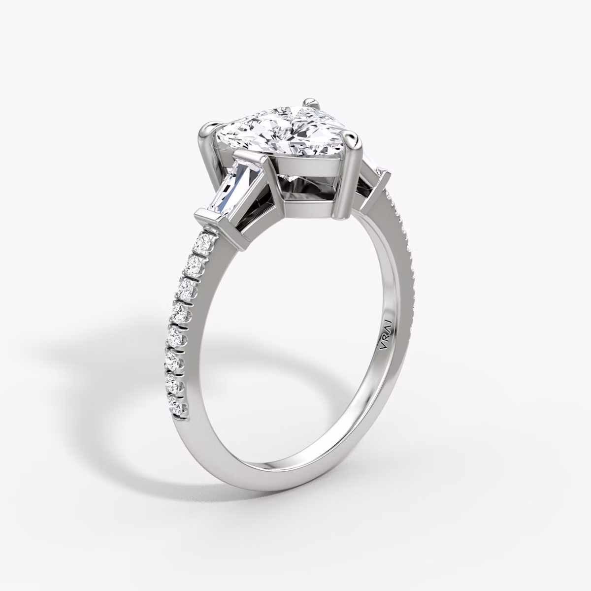 The Tapered Baguette Three Stone | Trillion | Platinum | bandAccent: Pavé | caratWeight: 1.0ct | excludeFromFeed: null | diamondOrientation: vertical