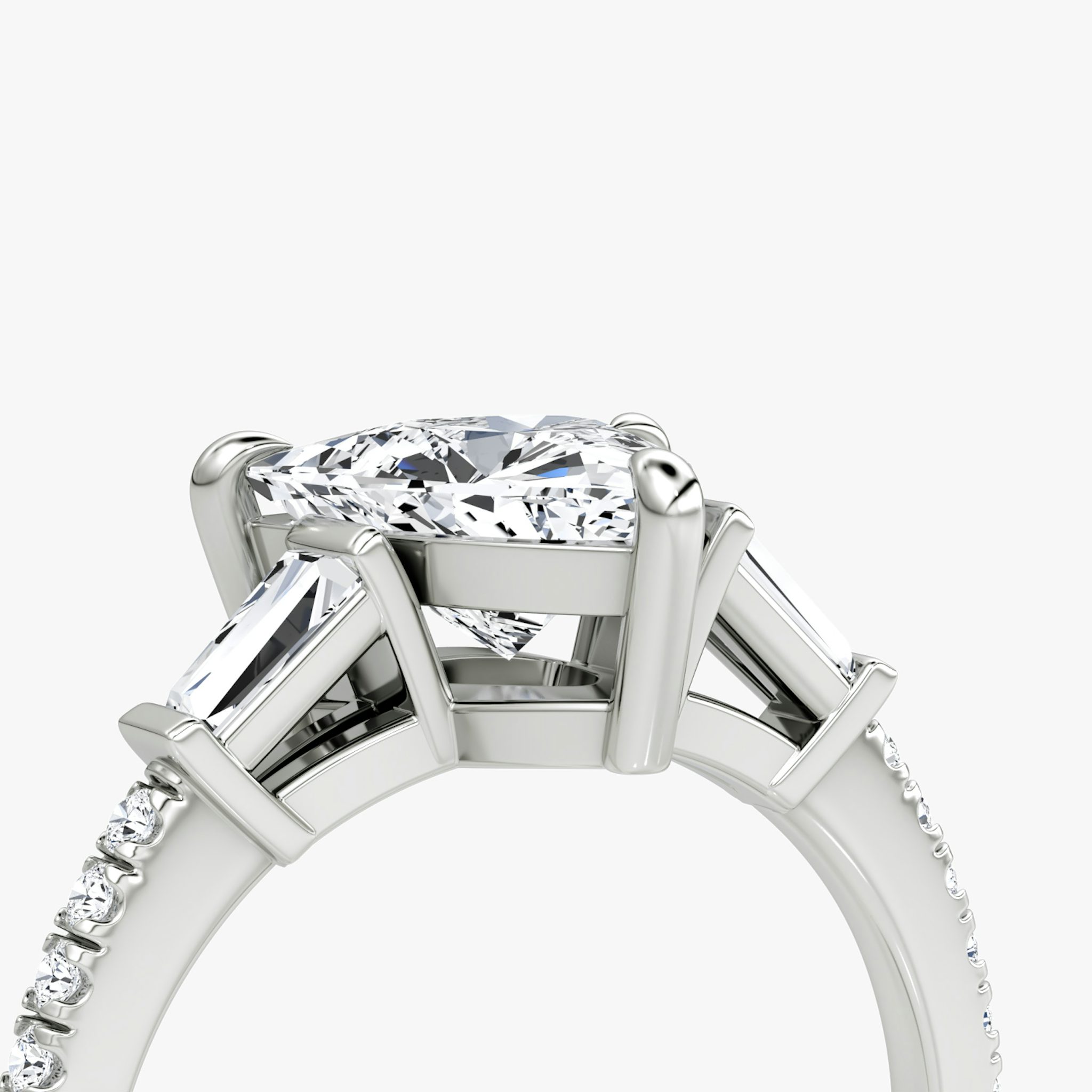 The Tapered Baguette Three Stone | Trillion | 18k | White Gold | bandAccent: Pavé | excludeFromFeed: null | diamondOrientation: vertical | caratWeight: other