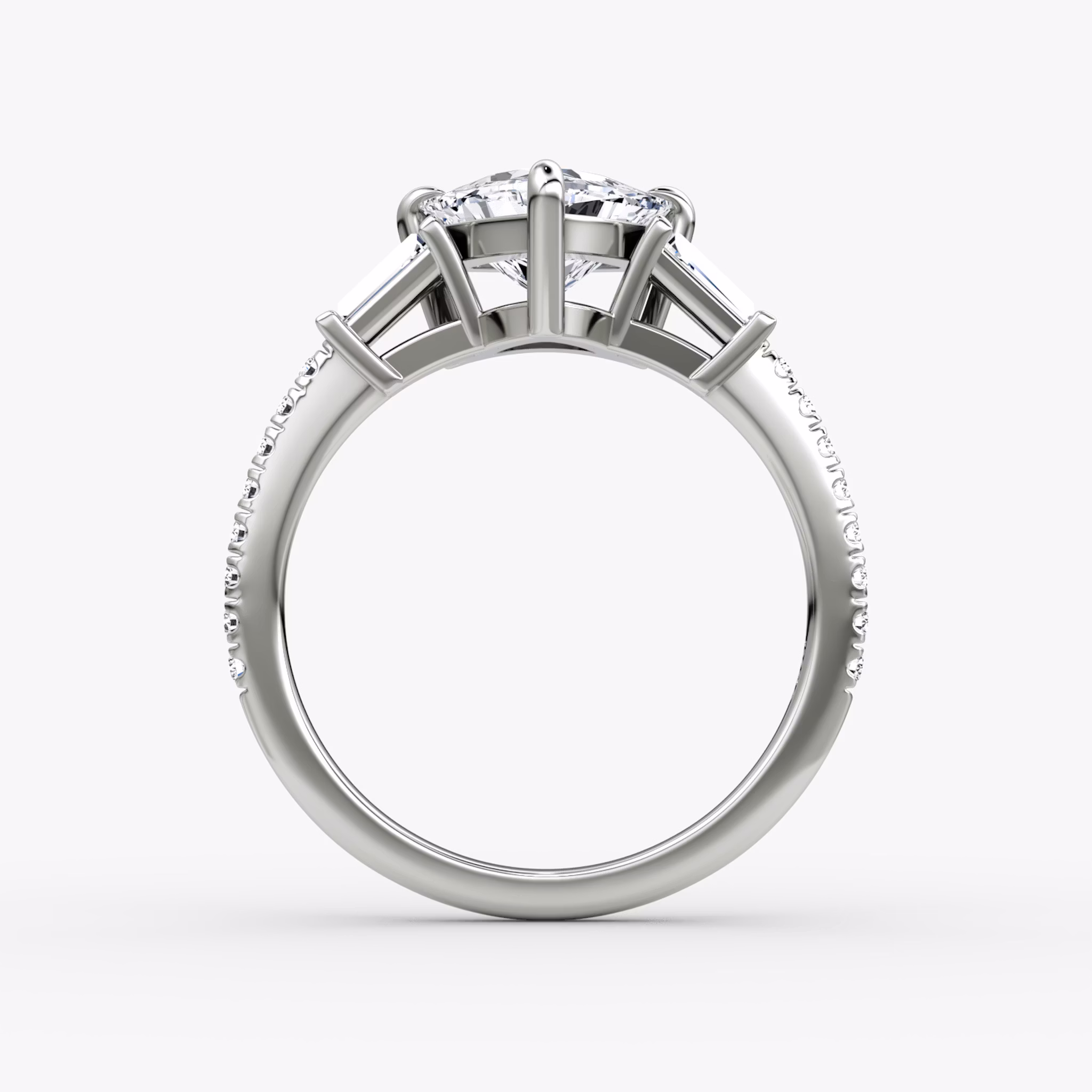 The Tapered Baguette Three Stone | Trillion | 18k | White Gold | bandAccent: Pavé | excludeFromFeed: null | diamondOrientation: vertical | caratWeight: other