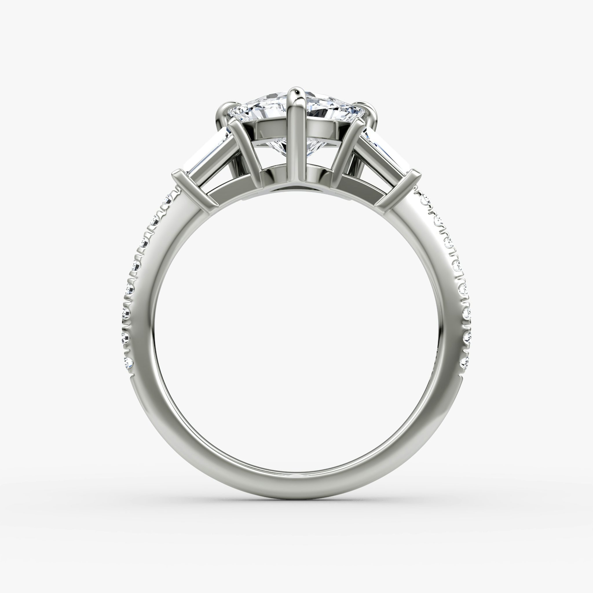 The Tapered Baguette Three Stone | Trillion | 18k | White Gold | bandAccent: Pavé | excludeFromFeed: null | diamondOrientation: vertical | caratWeight: other