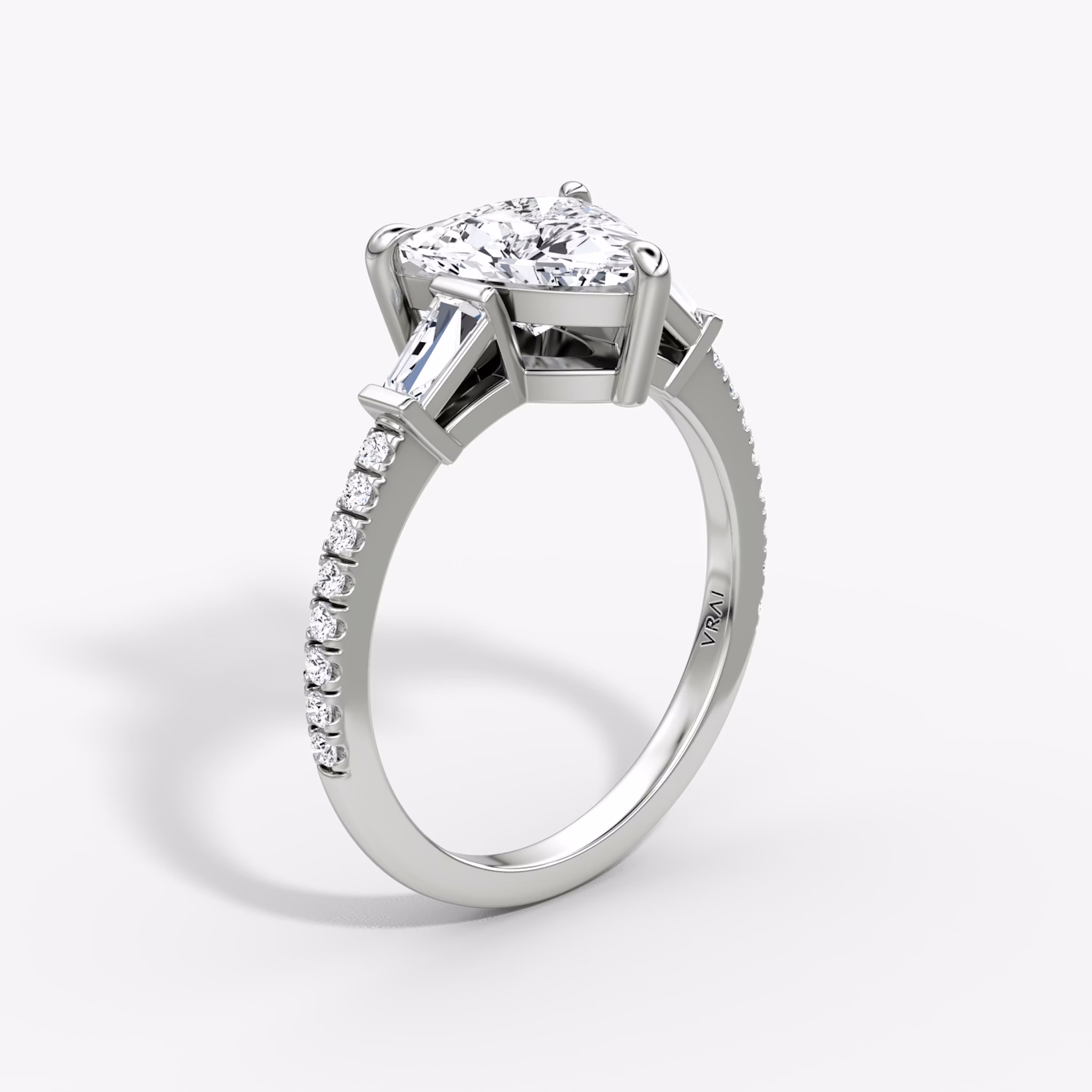 The Tapered Baguette Three Stone | Trillion | 18k | White Gold | bandAccent: Pavé | excludeFromFeed: null | diamondOrientation: vertical | caratWeight: other