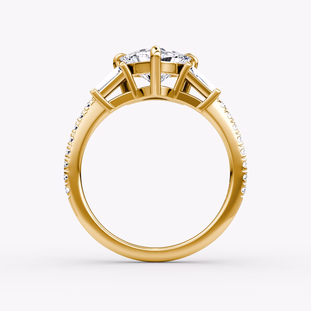 The Tapered Baguette Three Stone | Trillion | 18k | Yellow Gold | bandAccent: Pavé | caratWeight: 1.0ct | excludeFromFeed: null | diamondOrientation: vertical