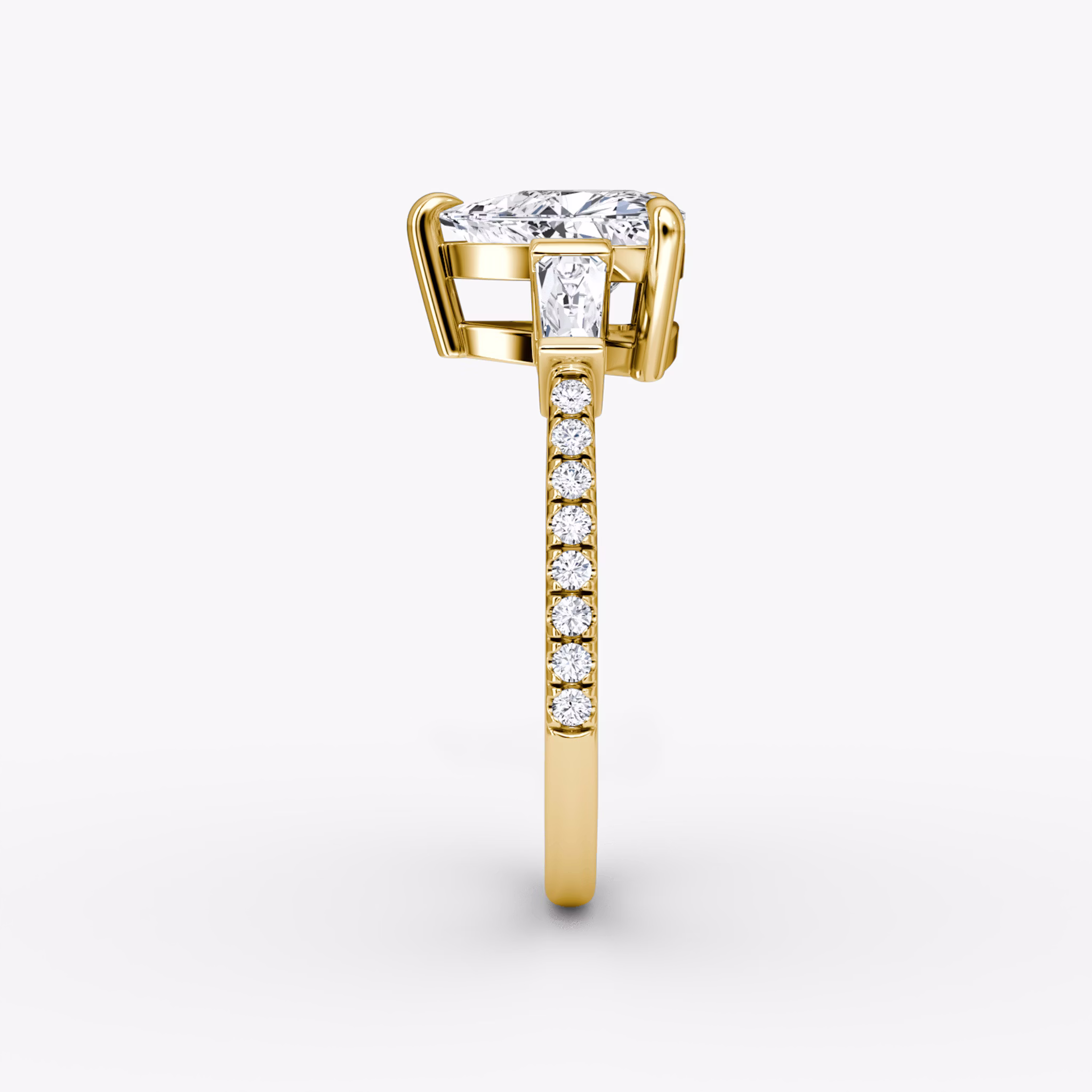 The Tapered Baguette Three Stone | Trillion | 18k | Yellow Gold | bandAccent: Pavé | excludeFromFeed: null | diamondOrientation: vertical | caratWeight: other