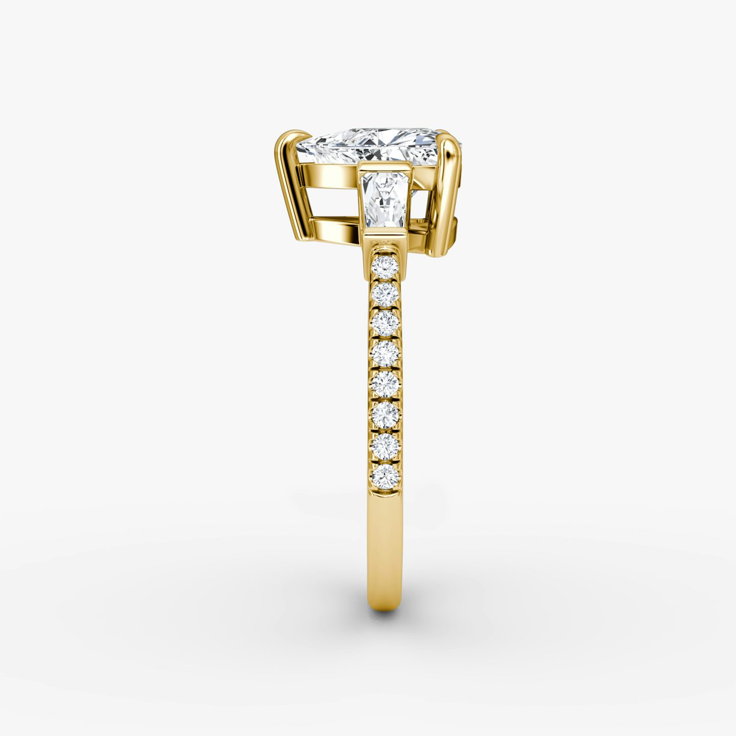 The Tapered Baguette Three Stone | Trillion | 18k | Yellow Gold | bandAccent: Pavé | excludeFromFeed: null | diamondOrientation: vertical | caratWeight: other