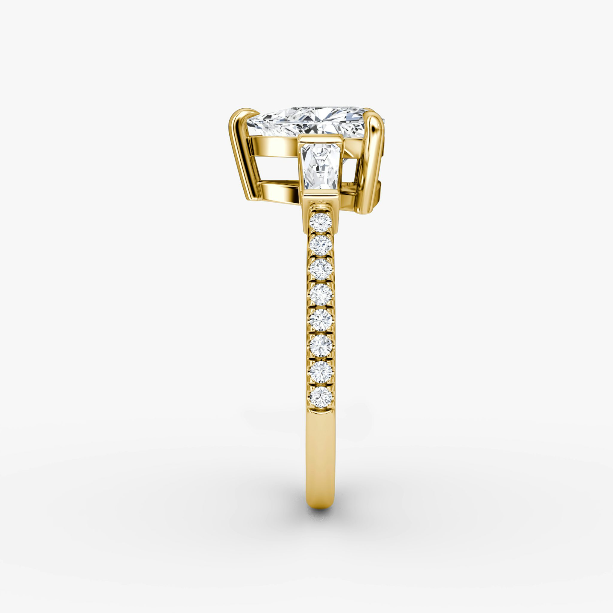 The Tapered Baguette Three Stone | Trillion | 18k | Yellow Gold | bandAccent: Pavé | excludeFromFeed: null | diamondOrientation: vertical | caratWeight: other