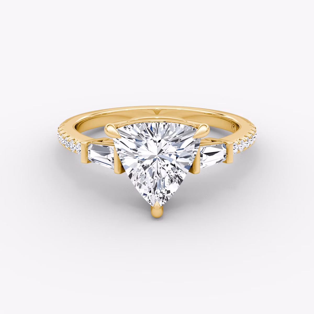 The Tapered Baguette Three Stone | Trillion | 18k | Yellow Gold | bandAccent: Pavé | caratWeight: 1.0ct | excludeFromFeed: null | diamondOrientation: vertical