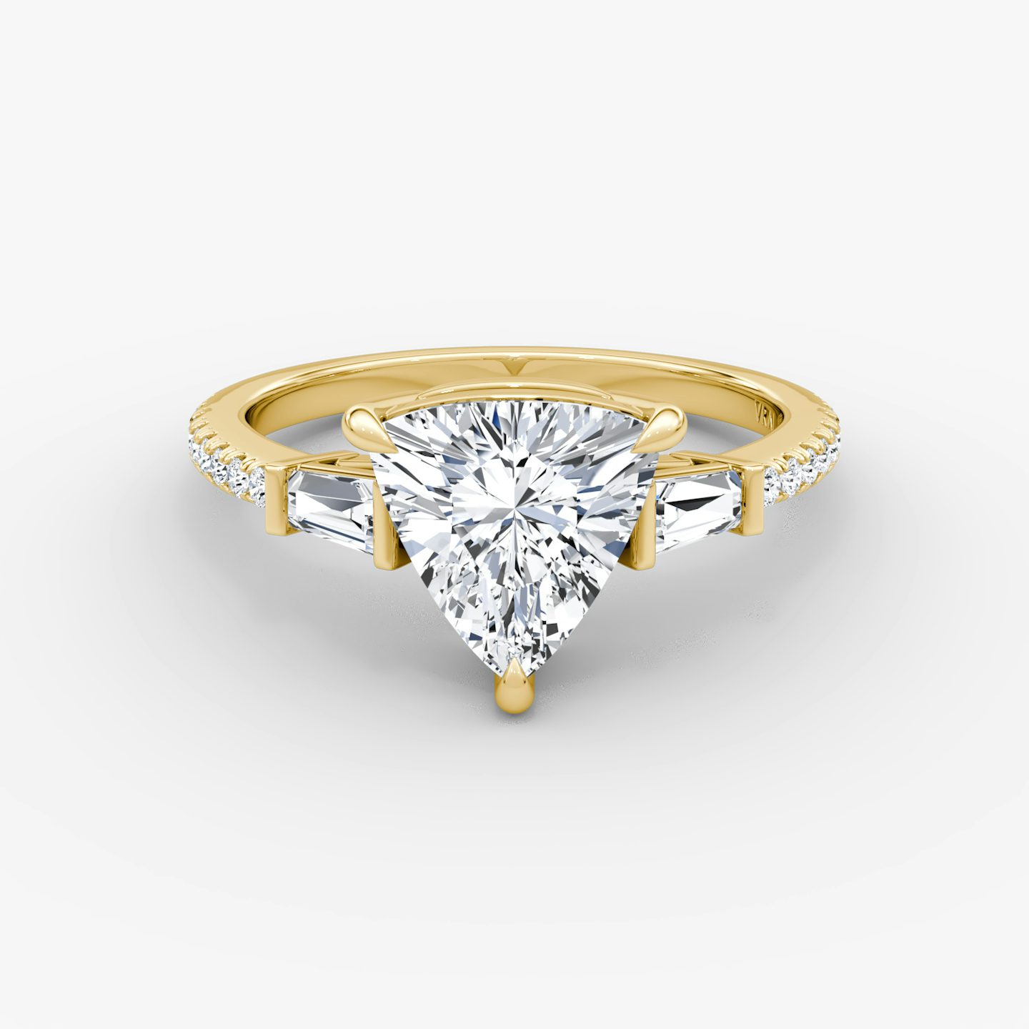 The Tapered Baguette Three Stone | Trillion | 18k | Yellow Gold | bandAccent: Pavé | excludeFromFeed: null | diamondOrientation: vertical | caratWeight: other