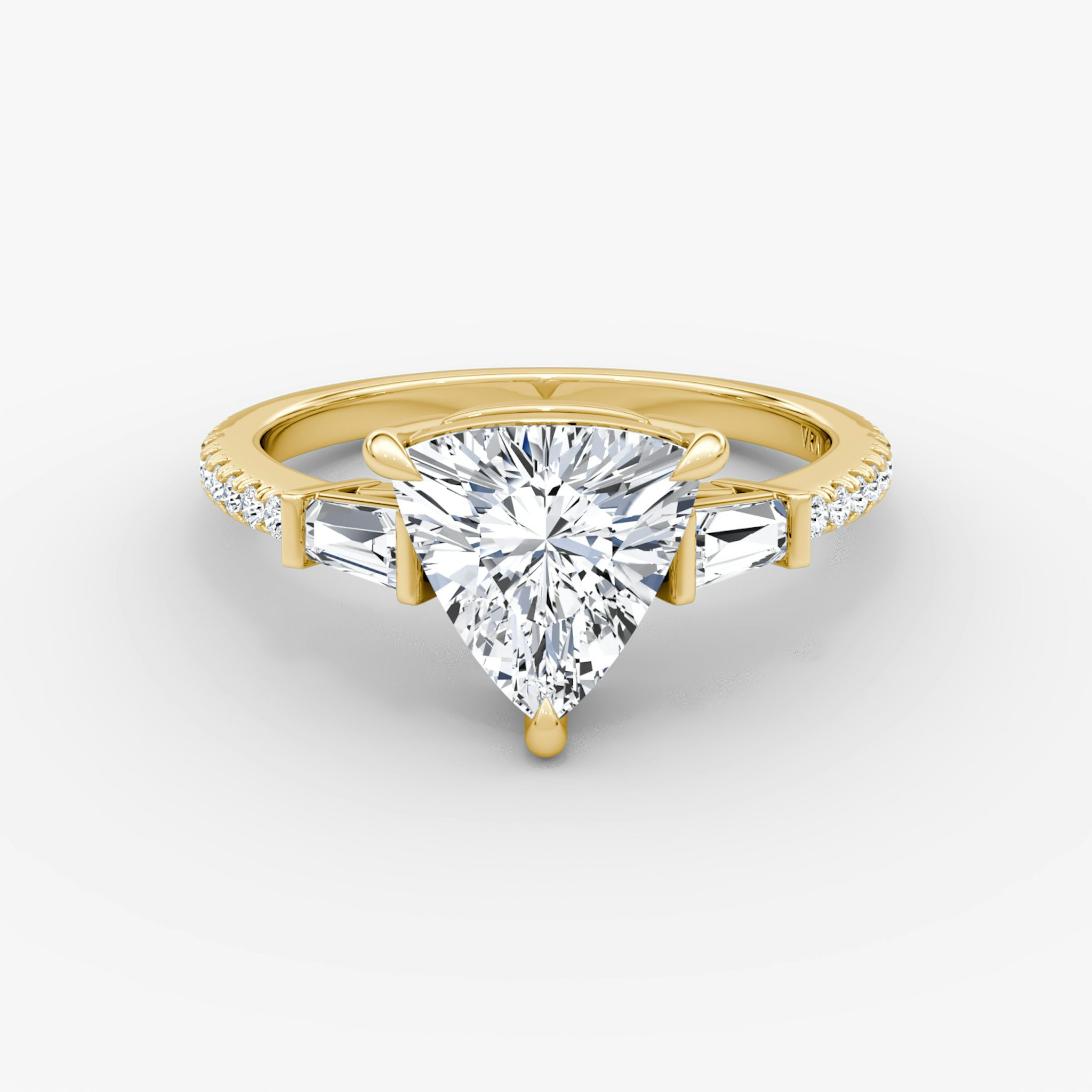 The Tapered Baguette Three Stone | Trillion | 18k | Yellow Gold | bandAccent: Pavé | excludeFromFeed: null | diamondOrientation: vertical | caratWeight: other