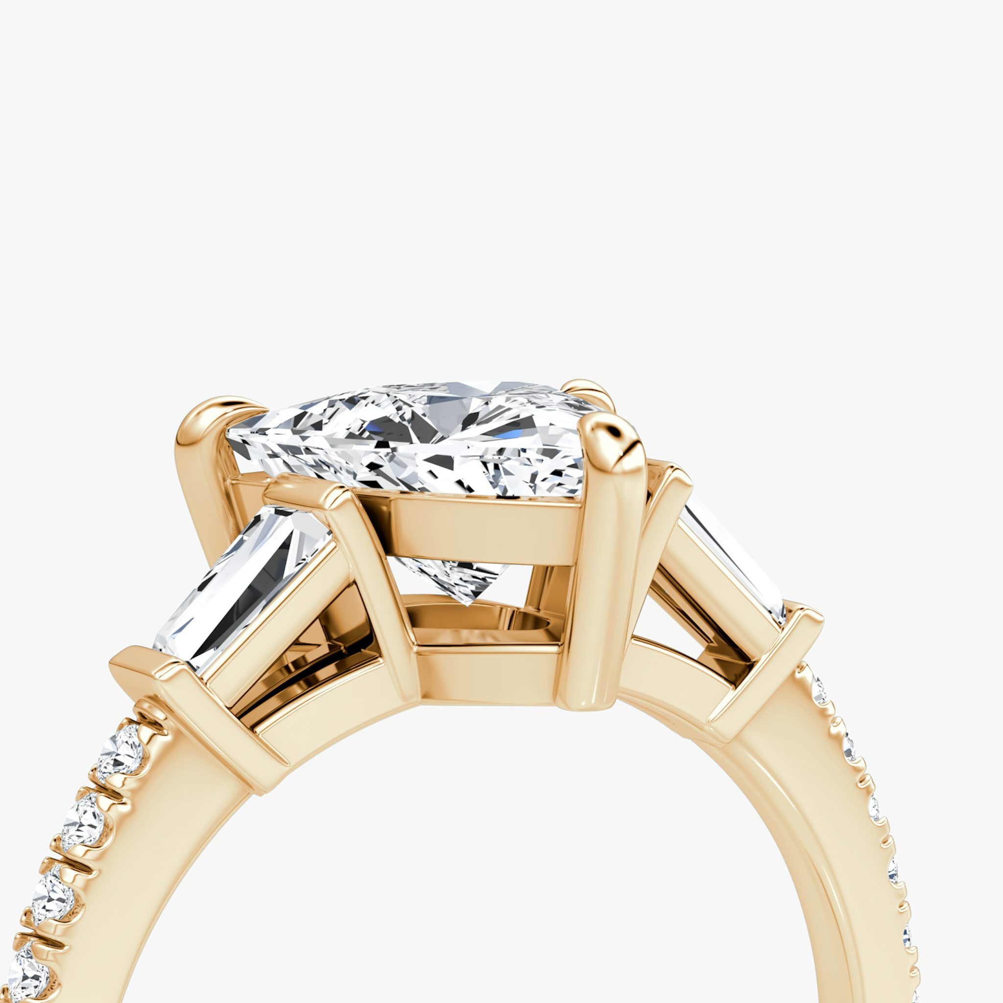 The Tapered Baguette Three Stone | Trillion | 14k | Rose Gold | bandAccent: Pavé | excludeFromFeed: null | diamondOrientation: vertical | caratWeight: other