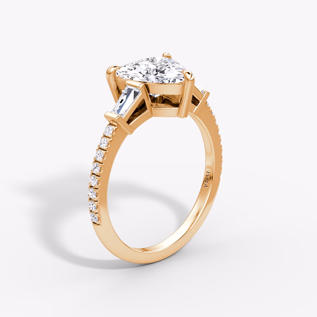 The Tapered Baguette Three Stone | Trillion | 14k | Rose Gold | bandAccent: Pavé | caratWeight: 1.0ct | excludeFromFeed: null | diamondOrientation: vertical