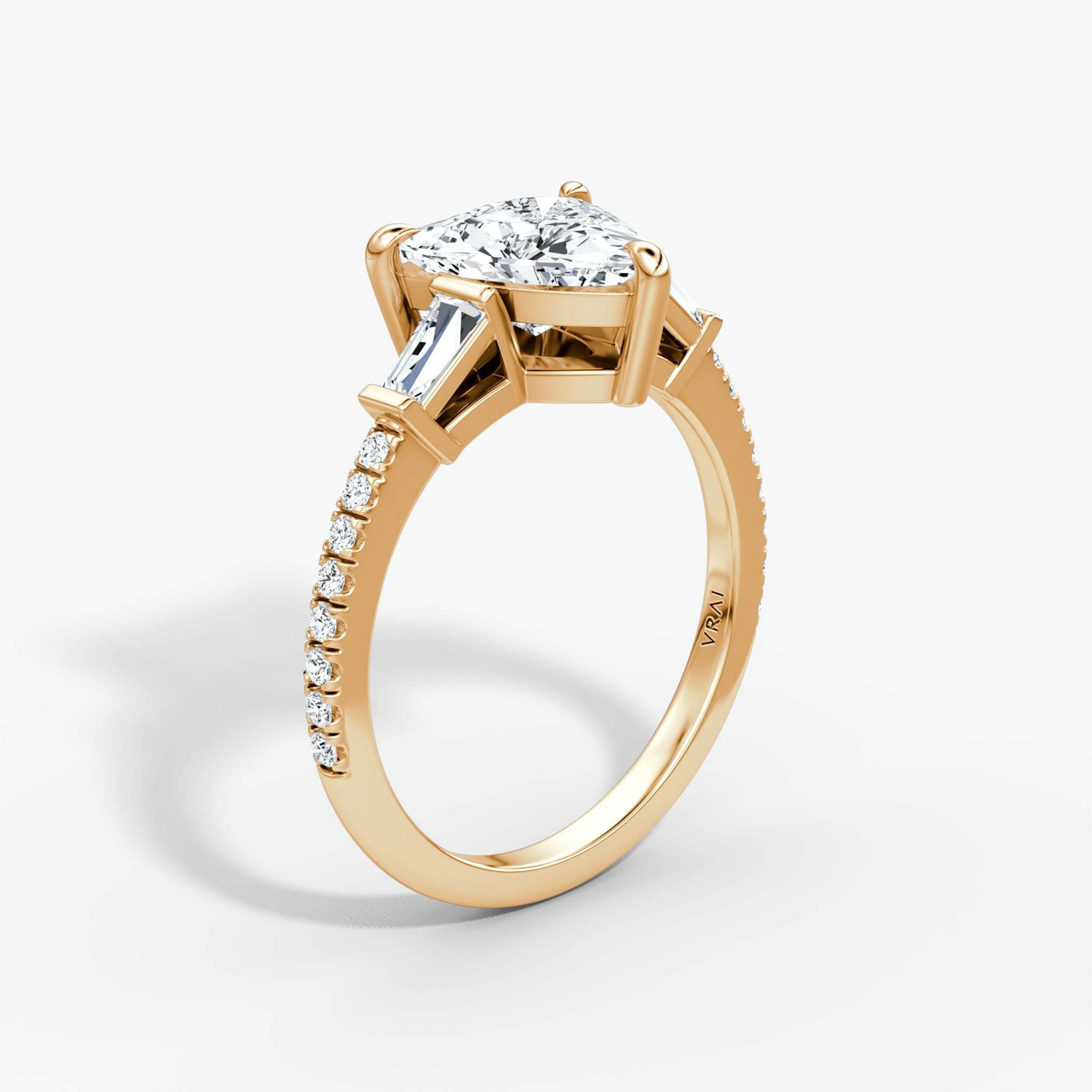 The Tapered Baguette Three Stone | Trillion | 14k | Rose Gold | bandAccent: Pavé | excludeFromFeed: null | diamondOrientation: vertical | caratWeight: other
