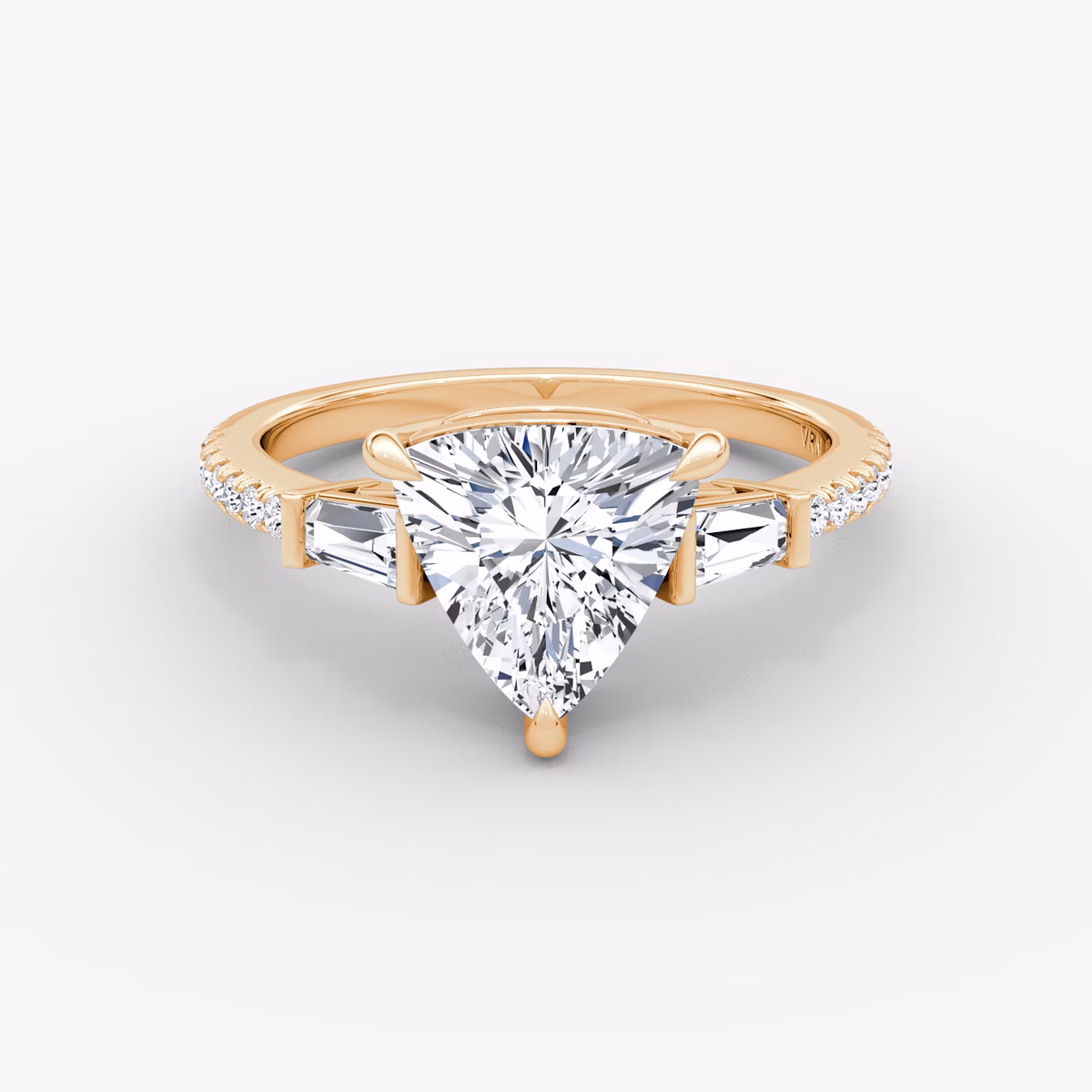 The Tapered Baguette Three Stone | Trillion | 14k | Rose Gold | bandAccent: Pavé | caratWeight: 1.0ct | excludeFromFeed: null | diamondOrientation: vertical