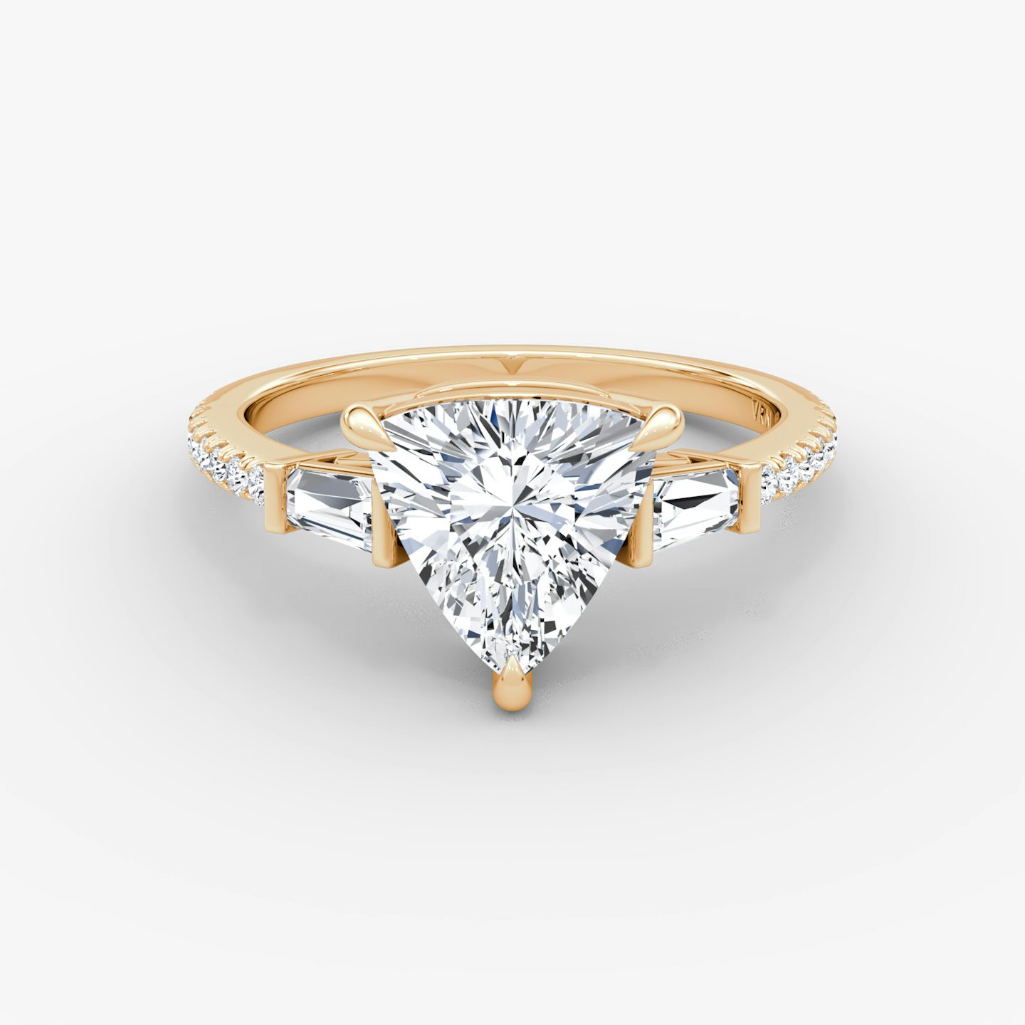The Tapered Baguette Three Stone | Trillion | 14k | Rose Gold | bandAccent: Pavé | excludeFromFeed: null | diamondOrientation: vertical | caratWeight: other