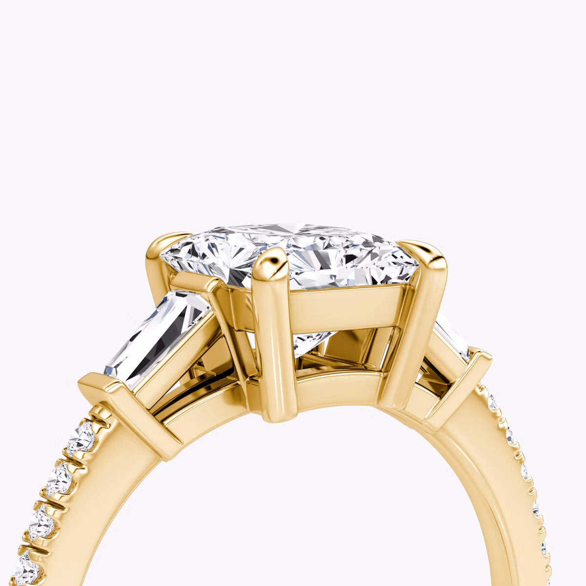 The Tapered Baguette Three Stone | Radiant | 18k | Yellow Gold | bandAccent: Pavé | caratWeight: 1.0ct | excludeFromFeed: null | diamondOrientation: vertical