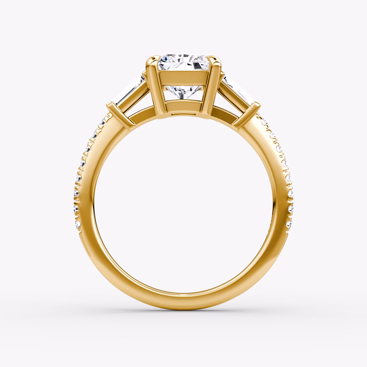 The Tapered Baguette Three Stone | Radiant | 18k | Yellow Gold | bandAccent: Pavé | caratWeight: 1.0ct | excludeFromFeed: null | diamondOrientation: vertical