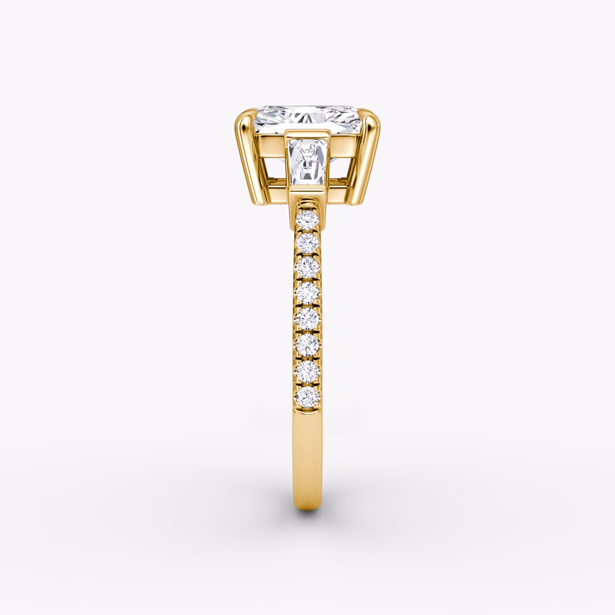 The Tapered Baguette Three Stone | Radiant | 18k | Yellow Gold | bandAccent: Pavé | caratWeight: 1.0ct | excludeFromFeed: null | diamondOrientation: vertical