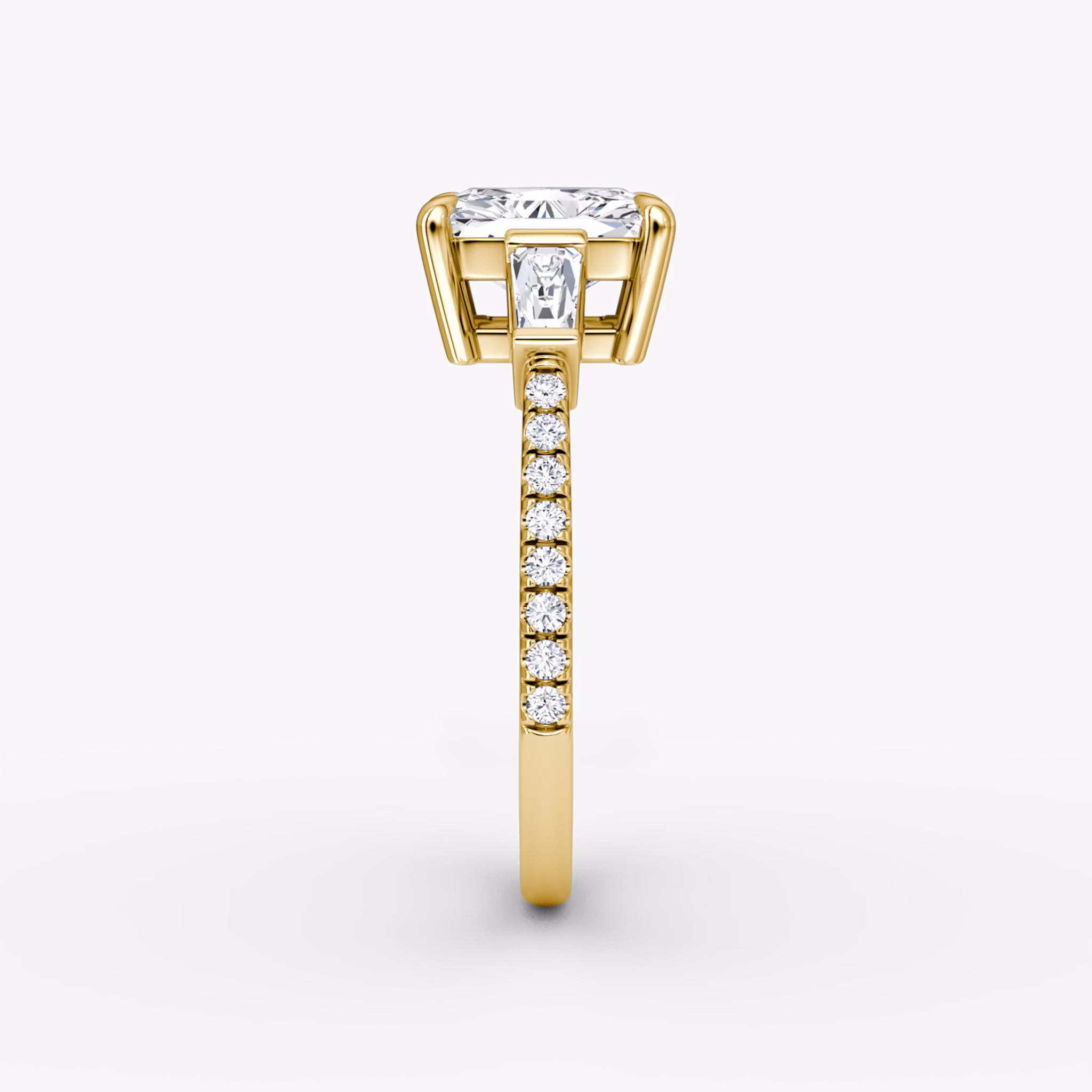 The Tapered Baguette Three Stone | Radiant | 18k | Yellow Gold | bandAccent: Pavé | excludeFromFeed: null | diamondOrientation: vertical | caratWeight: other