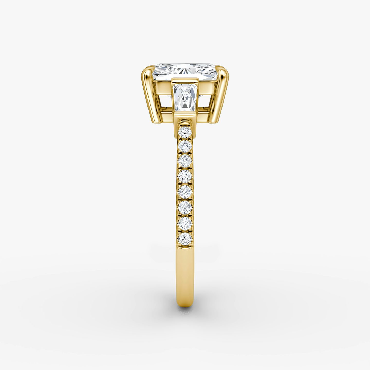 The Tapered Baguette Three Stone | Radiant | 18k | Yellow Gold | bandAccent: Pavé | excludeFromFeed: null | diamondOrientation: vertical | caratWeight: other