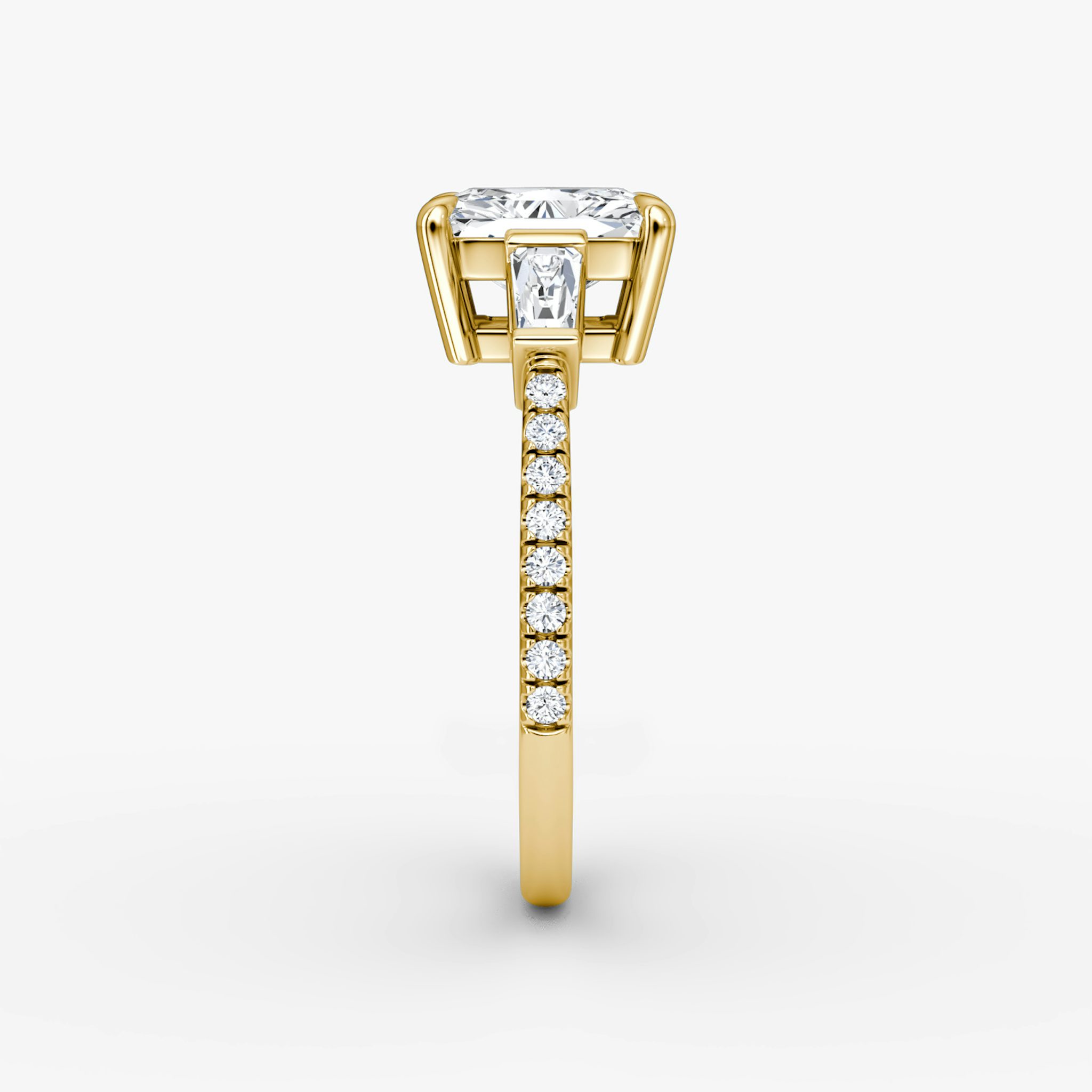 The Tapered Baguette Three Stone | Radiant | 18k | Yellow Gold | bandAccent: Pavé | excludeFromFeed: null | diamondOrientation: vertical | caratWeight: other