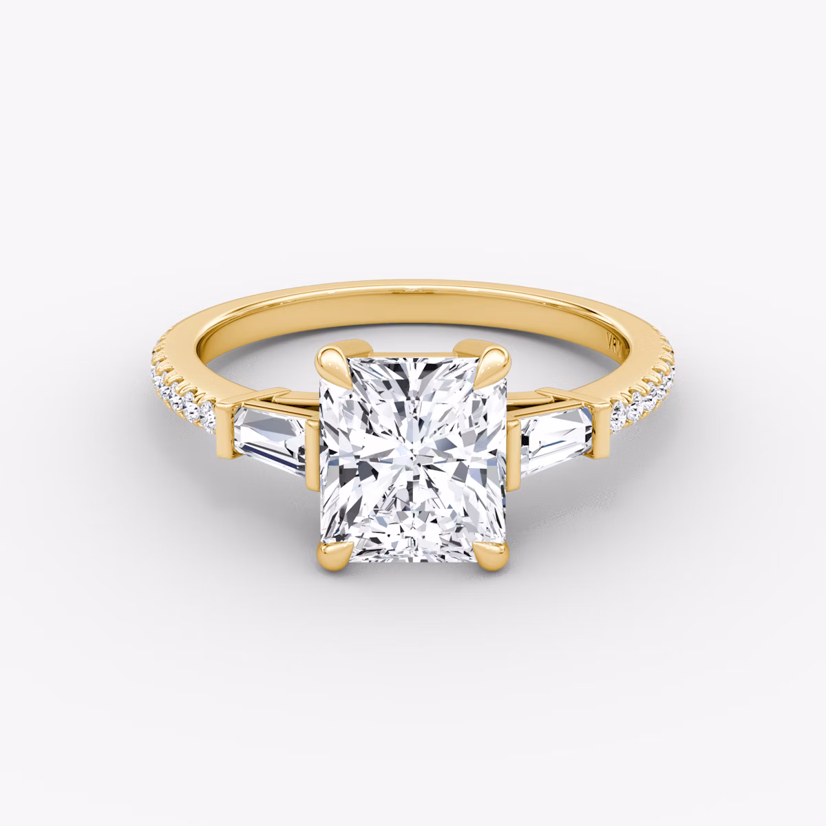 The Tapered Baguette Three Stone | Radiant | 18k | Yellow Gold | bandAccent: Pavé | caratWeight: 1.0ct | excludeFromFeed: null | diamondOrientation: vertical