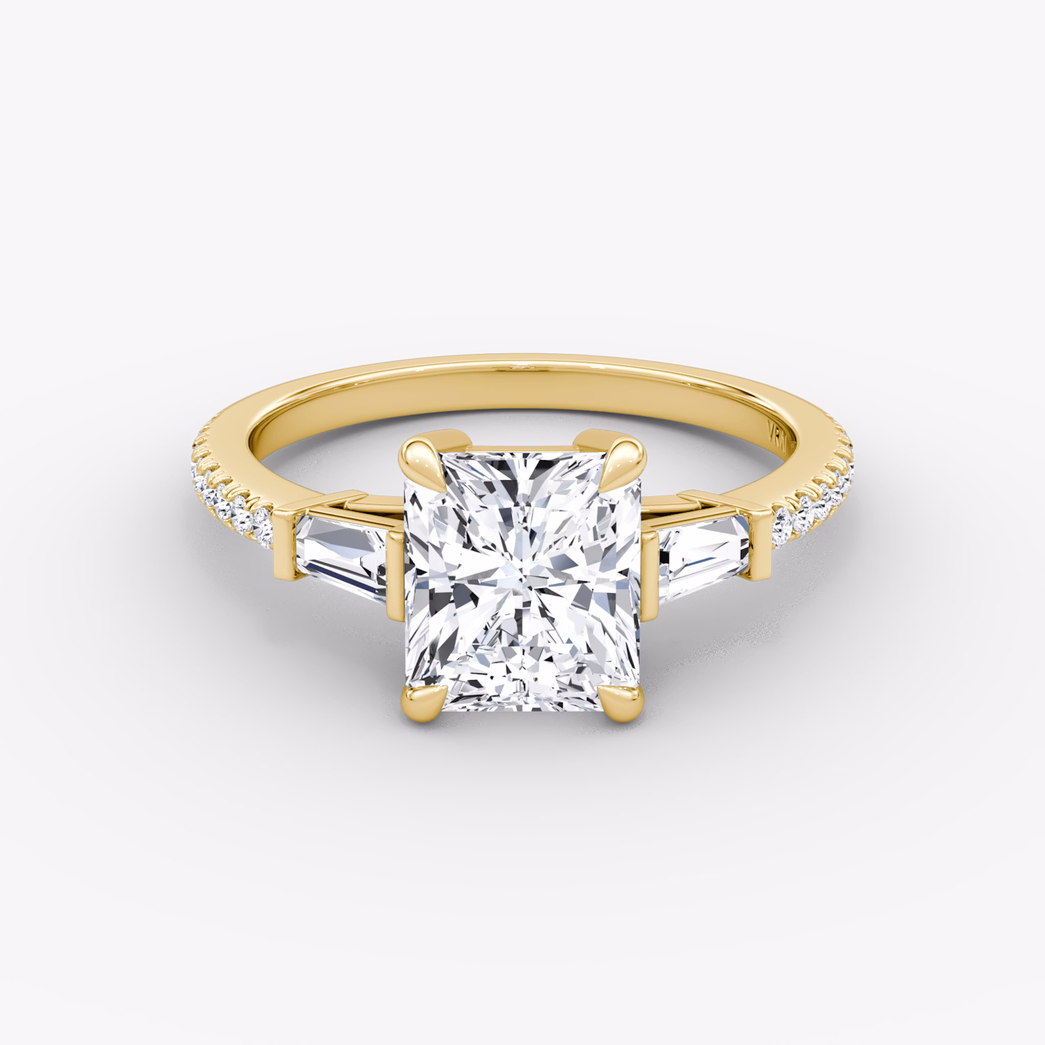 The Tapered Baguette Three Stone | Radiant | 18k | Yellow Gold | bandAccent: Pavé | excludeFromFeed: null | diamondOrientation: vertical | caratWeight: other