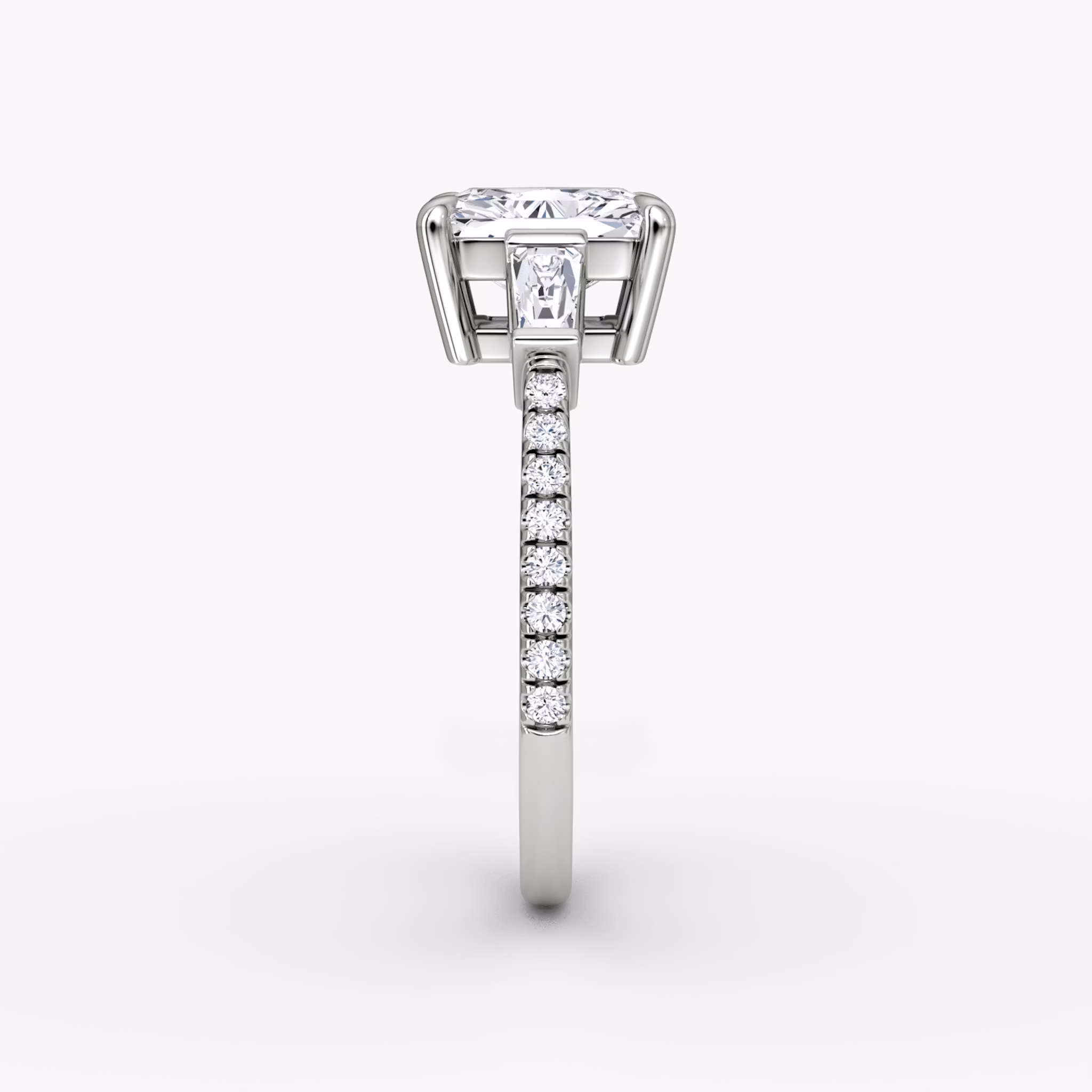 The Tapered Baguette Three Stone | Radiant | 18k | White Gold | bandAccent: Pavé | excludeFromFeed: null | diamondOrientation: vertical | caratWeight: other
