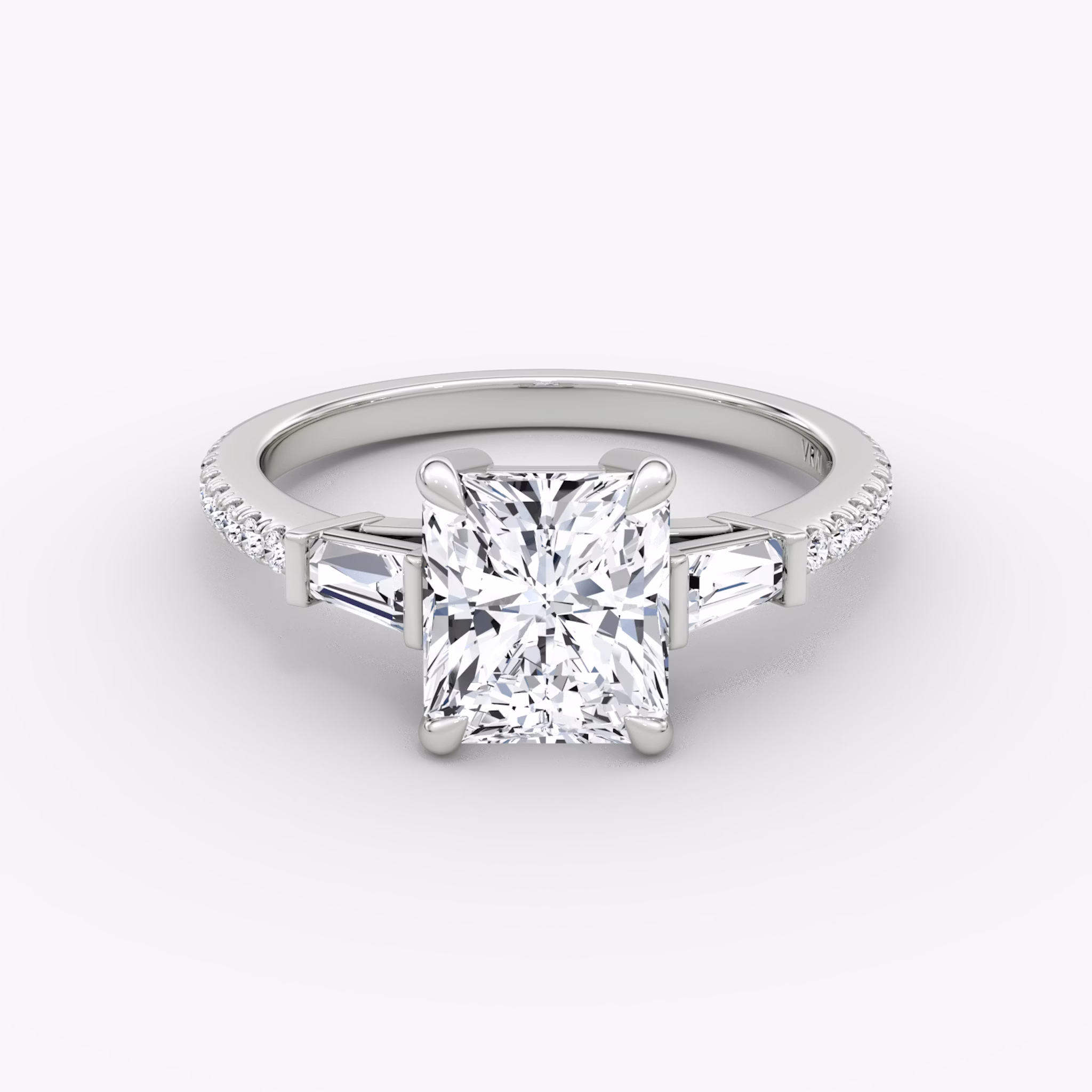 The Tapered Baguette Three Stone | Radiant | 18k | White Gold | bandAccent: Pavé | excludeFromFeed: null | diamondOrientation: vertical | caratWeight: other